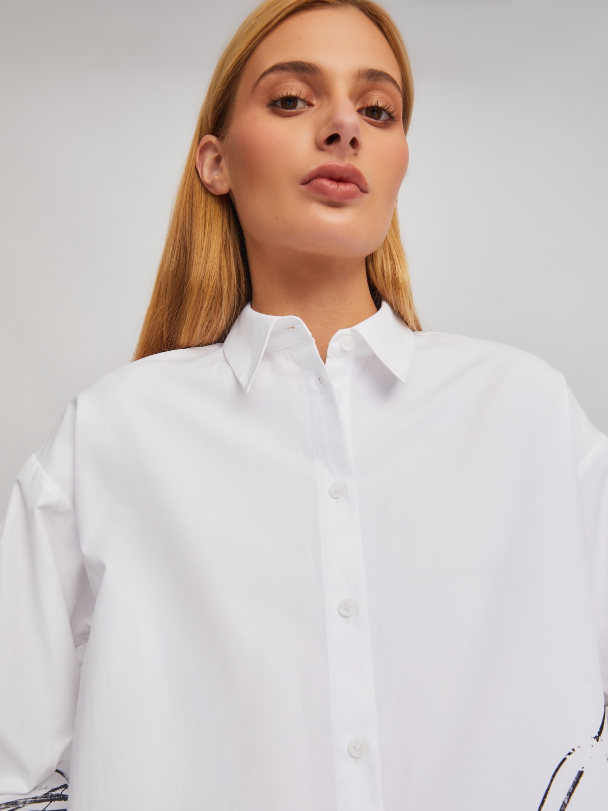 Рубашка удлинённого силуэта с принтом zolla 02411117Y293, цвет белый, размер XS - фото 5