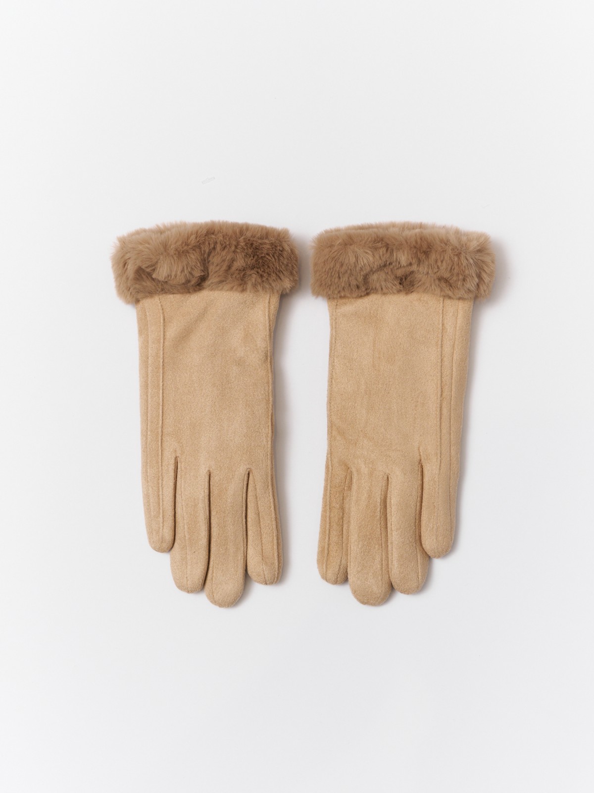 Тёплые перчатки с опушкой и подкладкой из экомеха