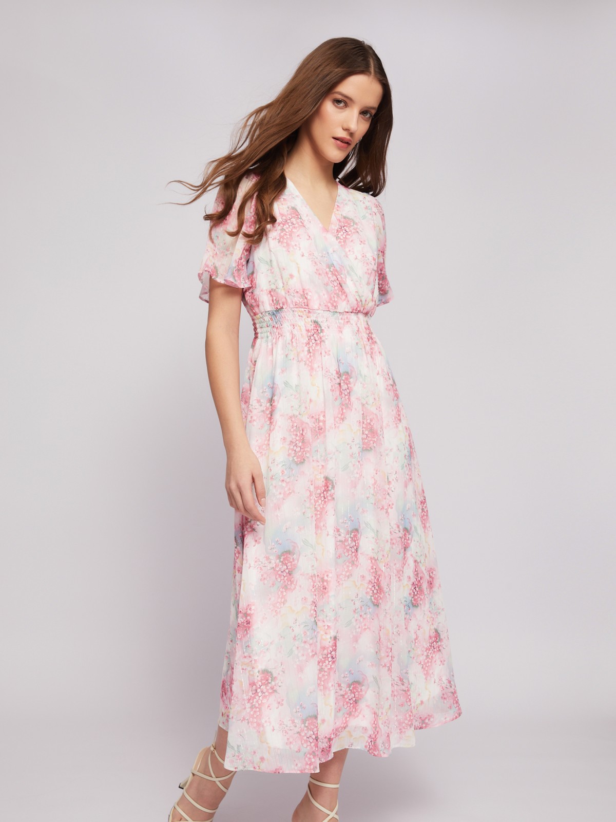 Шифоновое платье с цветочным принтом и люрексом zolla 024218262073, размер M
