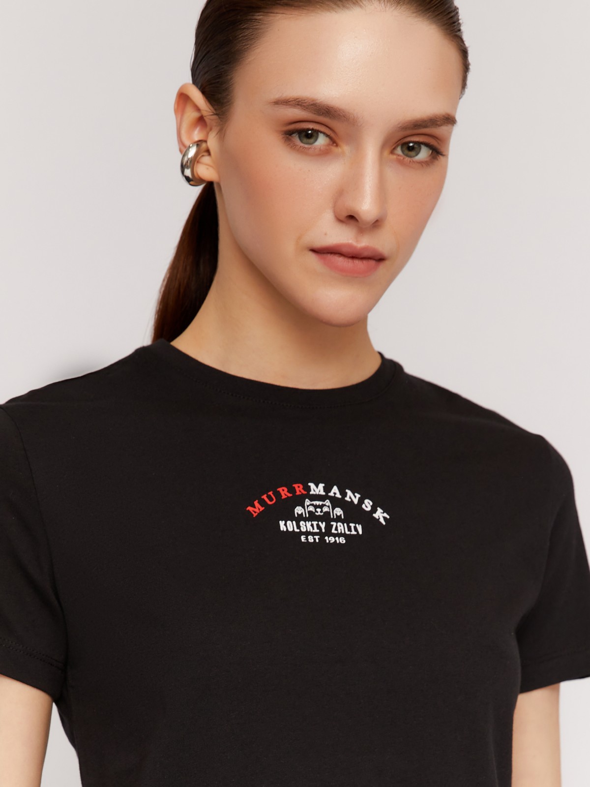 Футболка из хлопка с коротким рукавом и принтом