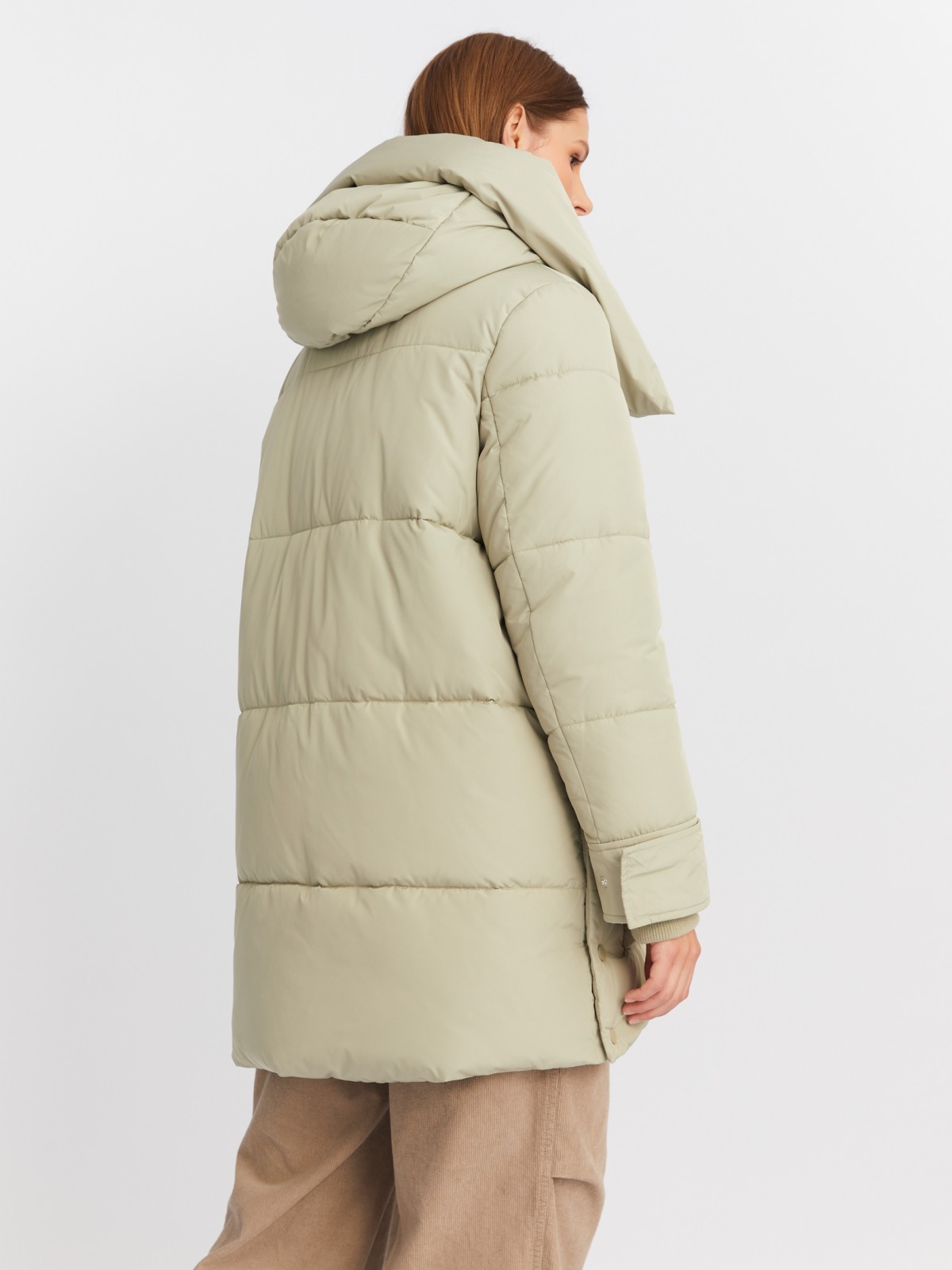 Тёплая куртка-пальто с капюшоном и боковыми шлицами zolla 022425212054, цвет хаки, размер XS - фото 6