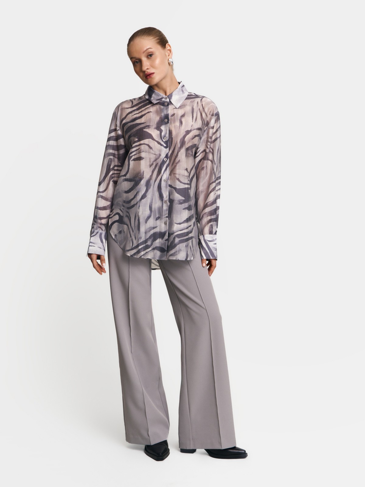 Свободная рубашка из органзы с принтом