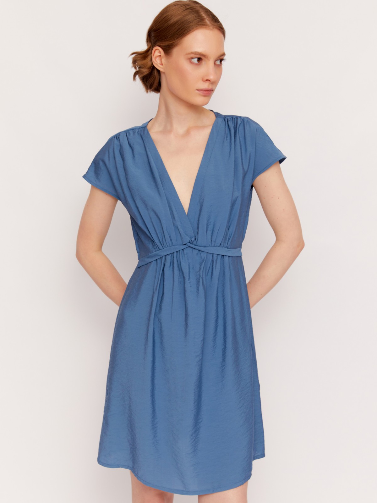 Платье мини на резинке с коротким рукавом zolla 02424820L733, цвет голубой, размер L - фото 4