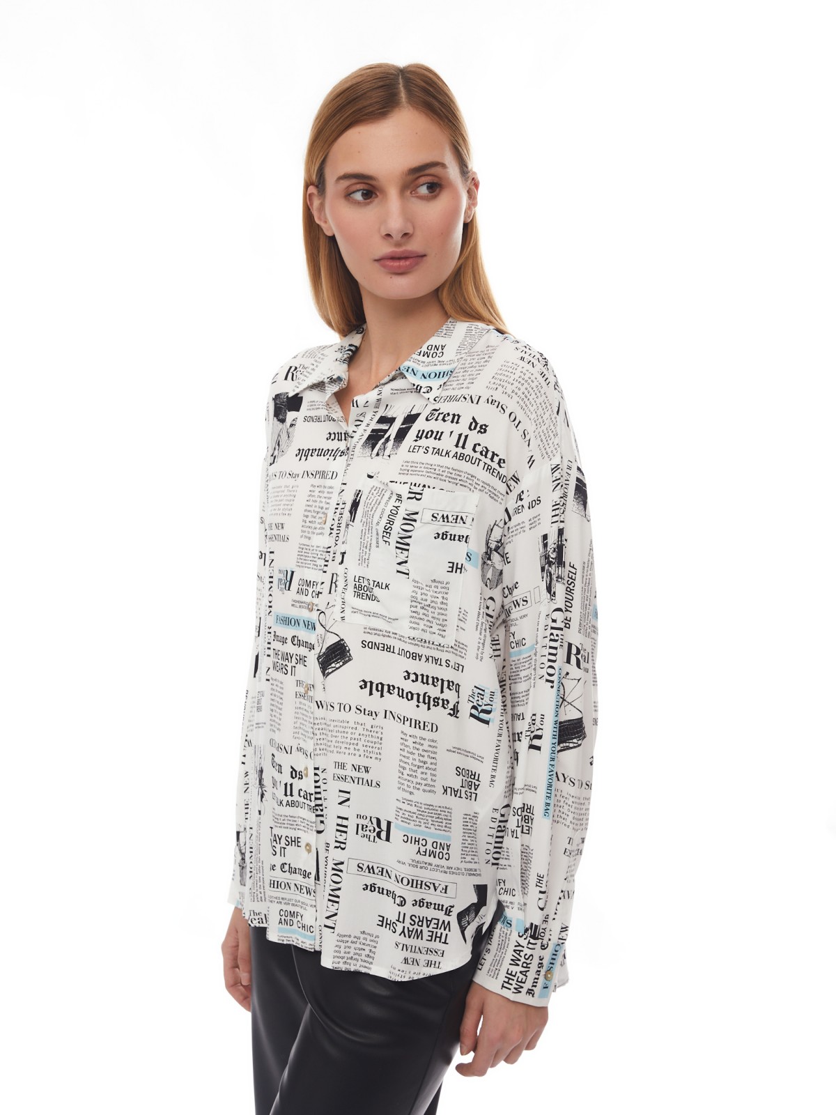 Рубашка оверсайз силуэта из вискозы с принтом zolla 024131159263, цвет молоко, размер XS - фото 3