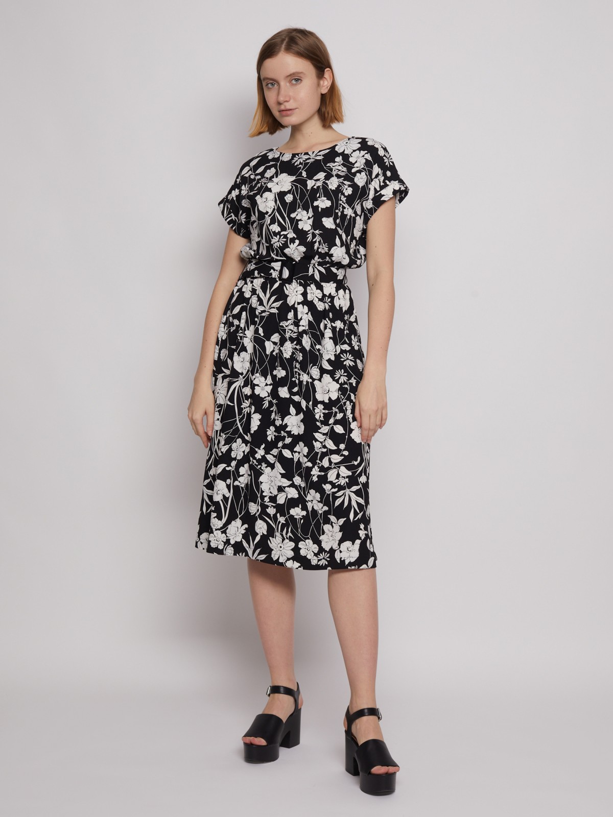 Платье с коротким рукавом и поясом zolla 02221824Y052, цвет черный, размер XS - фото 2