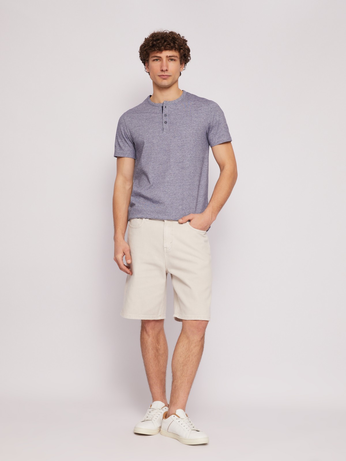 Футболка хенли в полоску с коротким рукавом