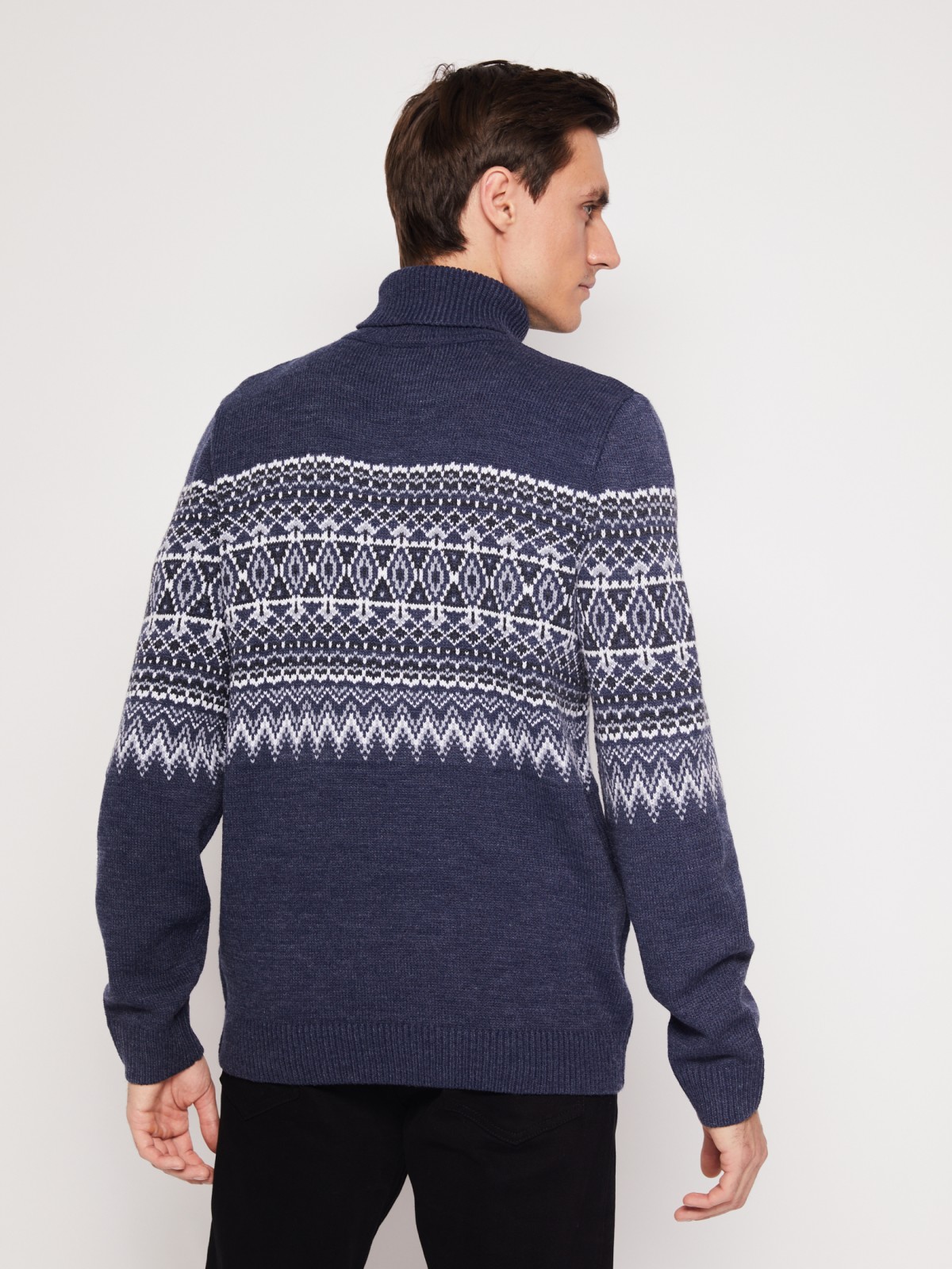 Вязаный свитер с узором zolla 011436143503, цвет голубой, размер S - фото 3