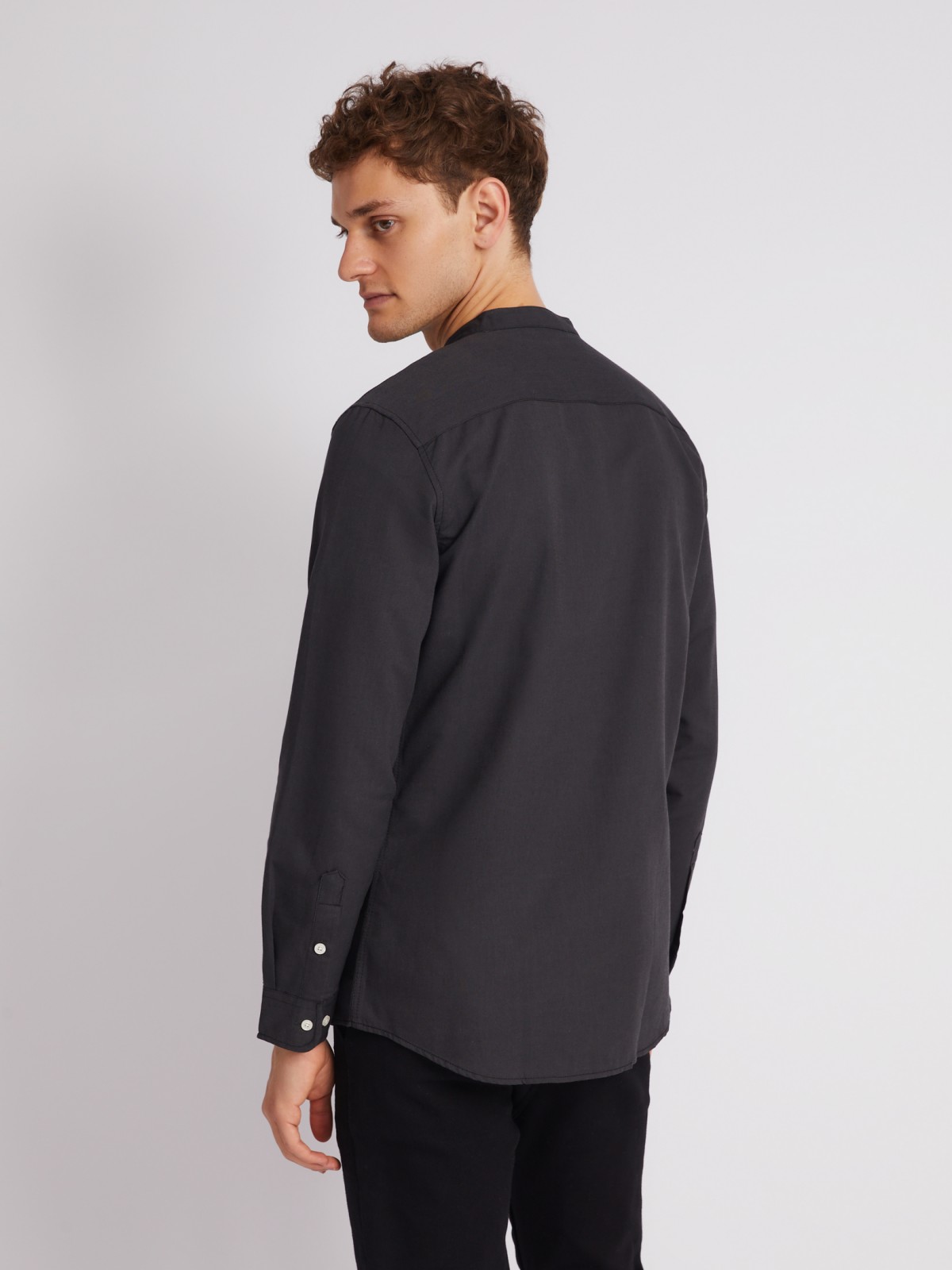 Офисная рубашка с воротником-стойкой и длинным рукавом zolla 21232214R043, цвет черный, размер S - фото 6