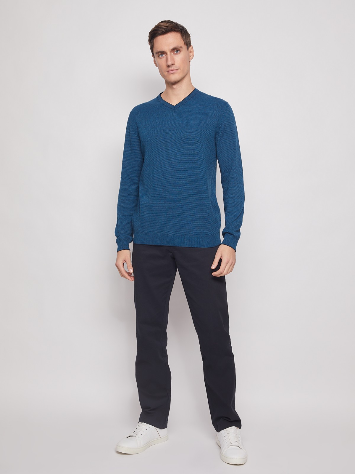 Пуловер с V-образным вырезом zolla 012116163162, цвет темно-бирюзовый, размер M - фото 6