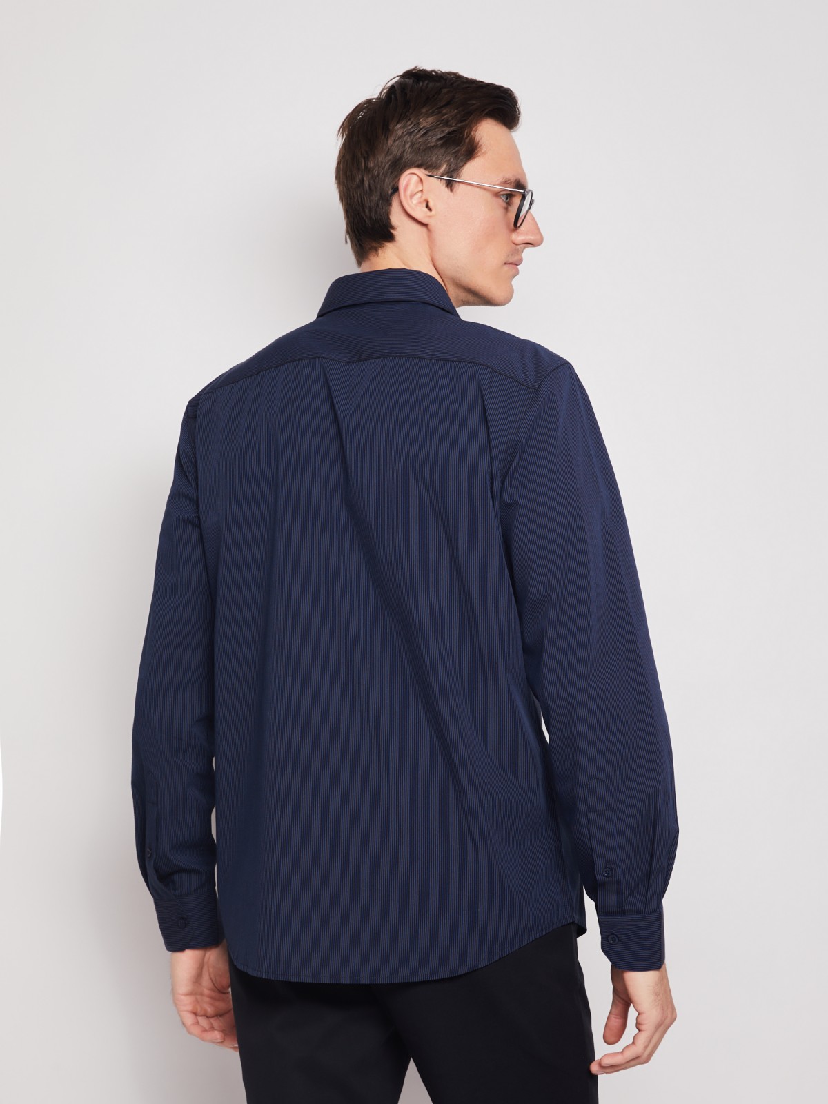 Рубашка в полоску с длинным рукавом zolla 012112159042, цвет темно-синий, размер M - фото 6