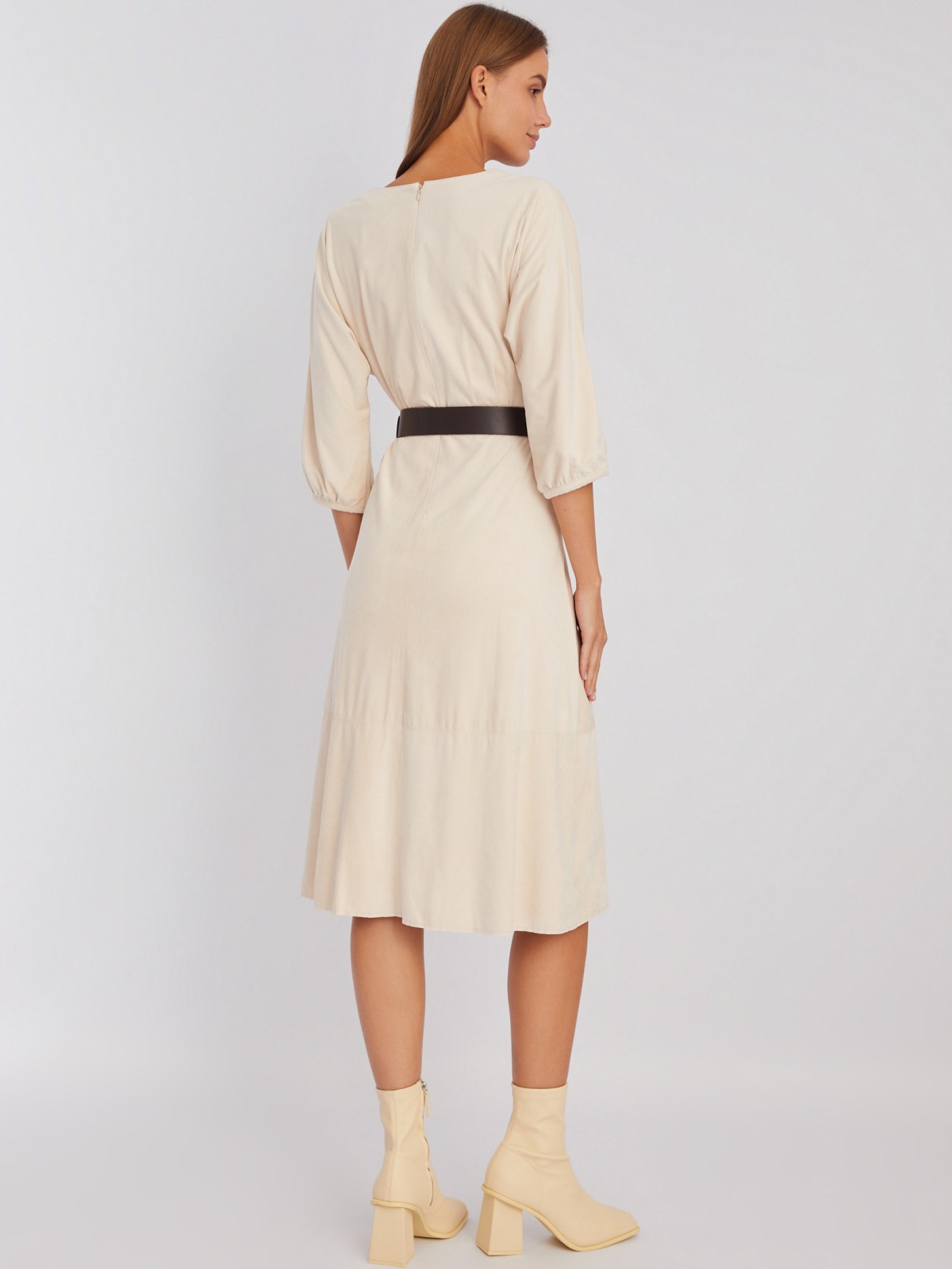 Приталенное платье длины миди из экозамши с ремнём zolla Z23428259081, цвет бежевый, размер S - фото 6