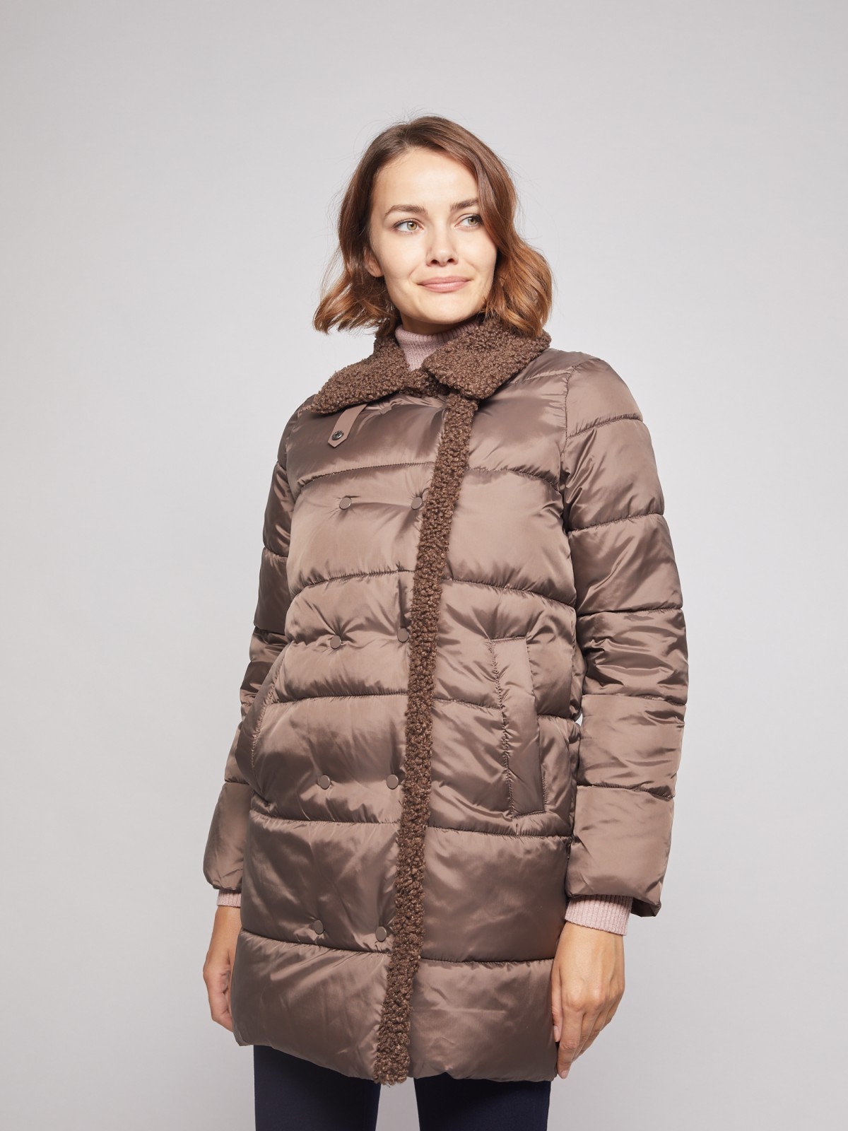 Утеплённое пальто с искусственным мехом zolla 021335239174, цвет коричневый, размер XS - фото 2