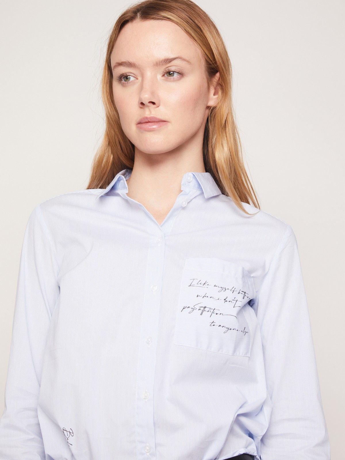 Рубашка в полоску с принтом zolla 221311159093, цвет светло-голубой, размер XXS - фото 2