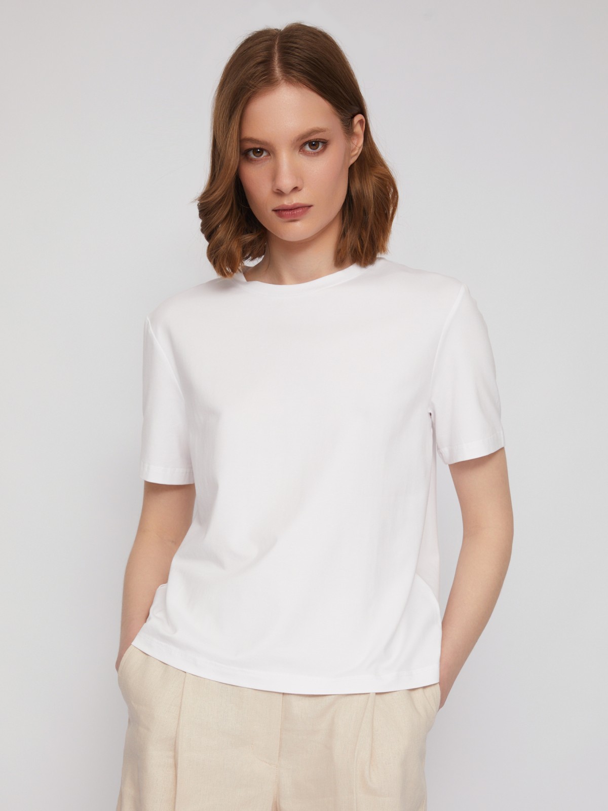 Трикотажная футболка с коротким рукавом zolla 024213259012, цвет белый, размер S - фото 1