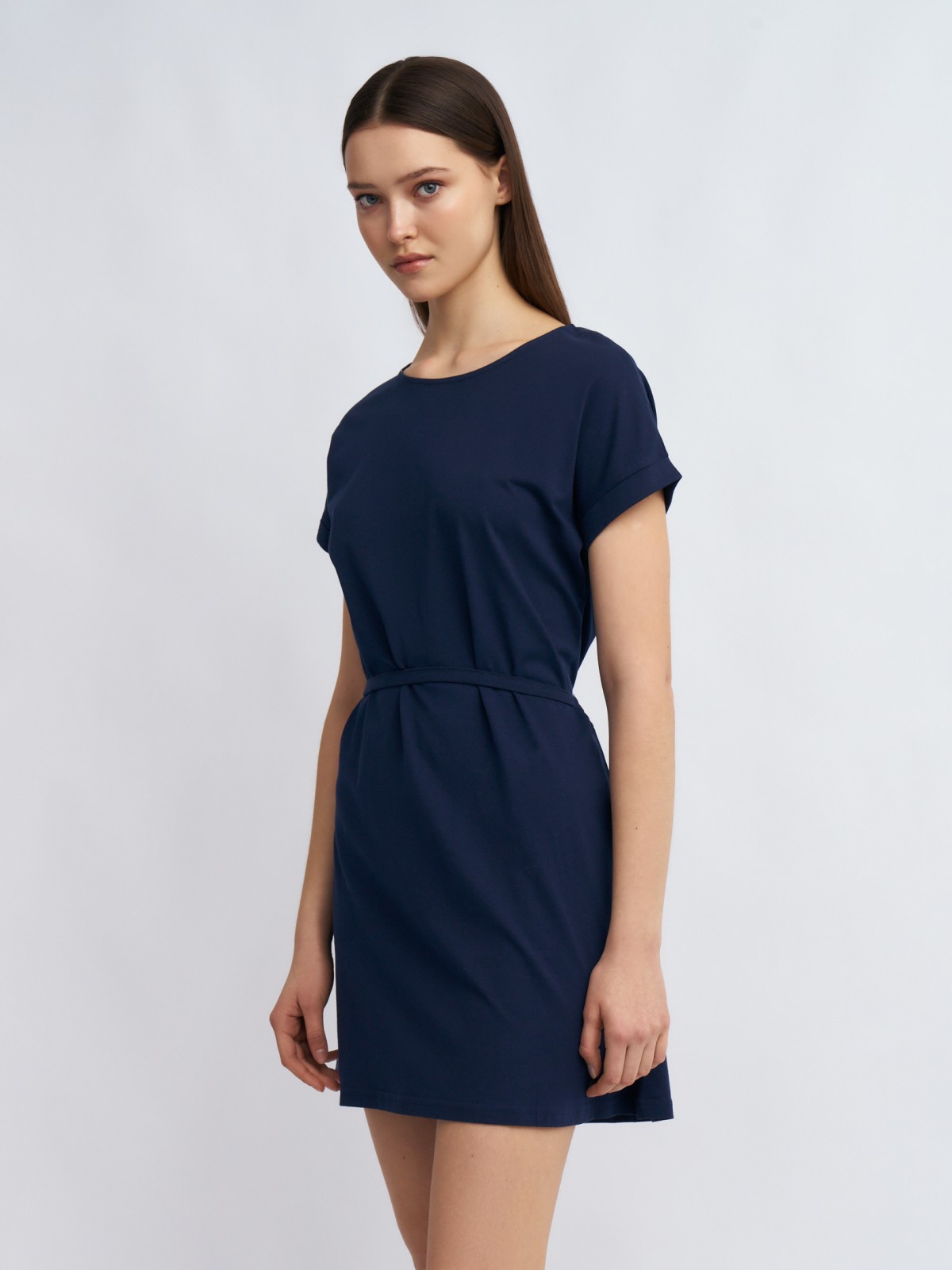 Платье-футболка из хлопка с поясом