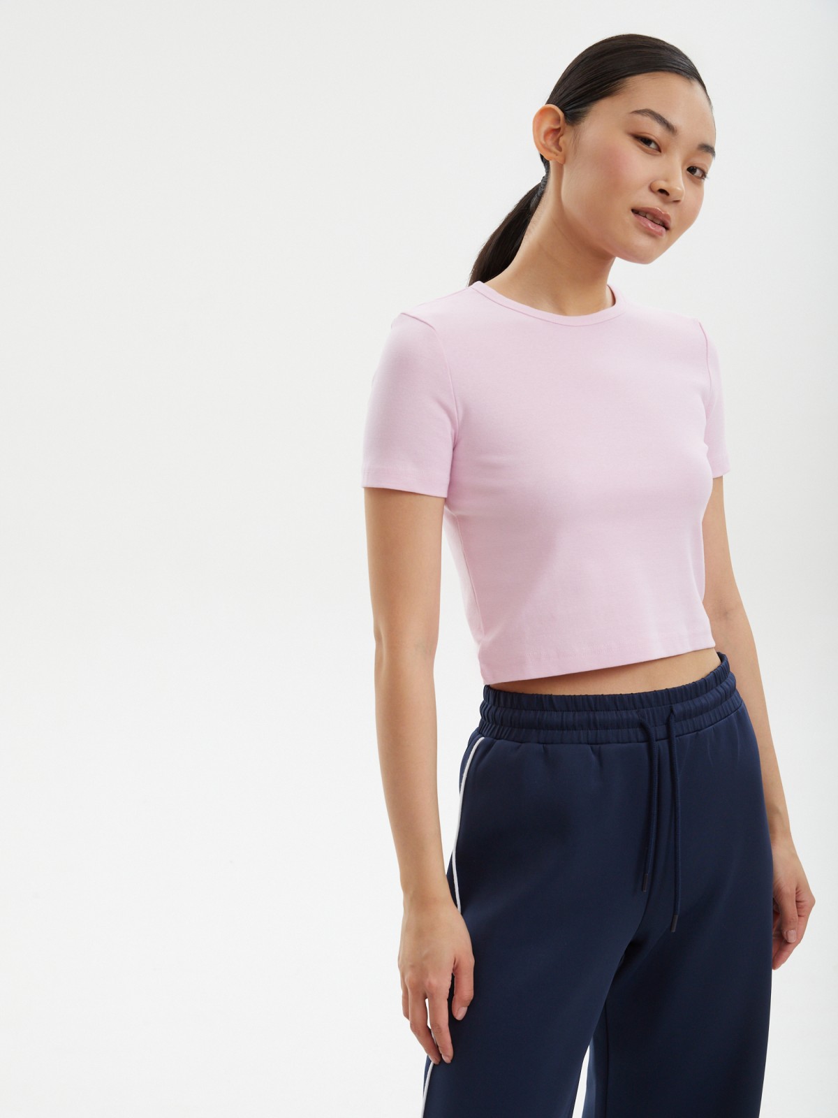 Кроп топ из хлопка с коротким рукавом