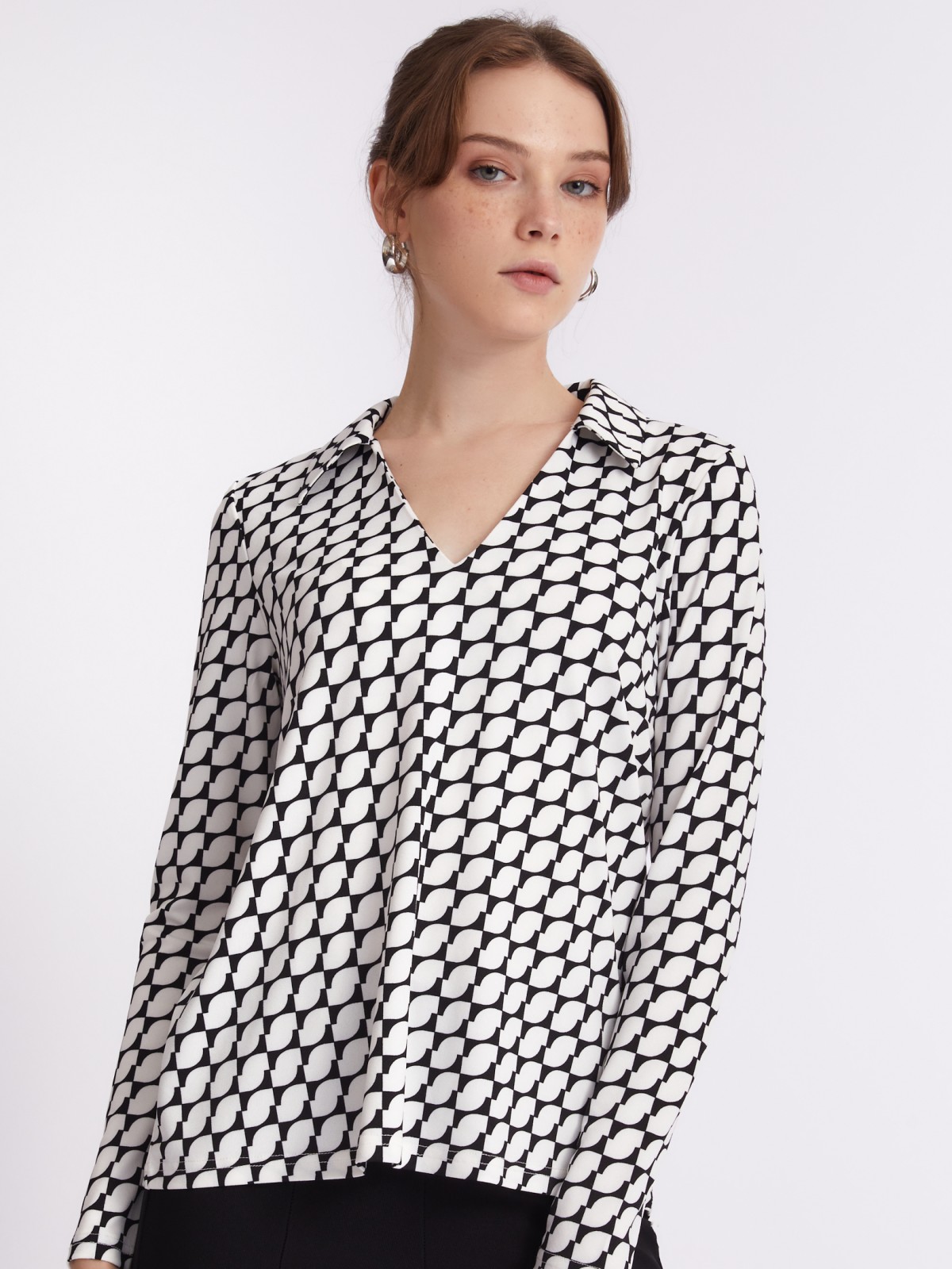 Трикотажная блузка-туника с принтом zolla 223311159201, цвет молоко, размер L - фото 3