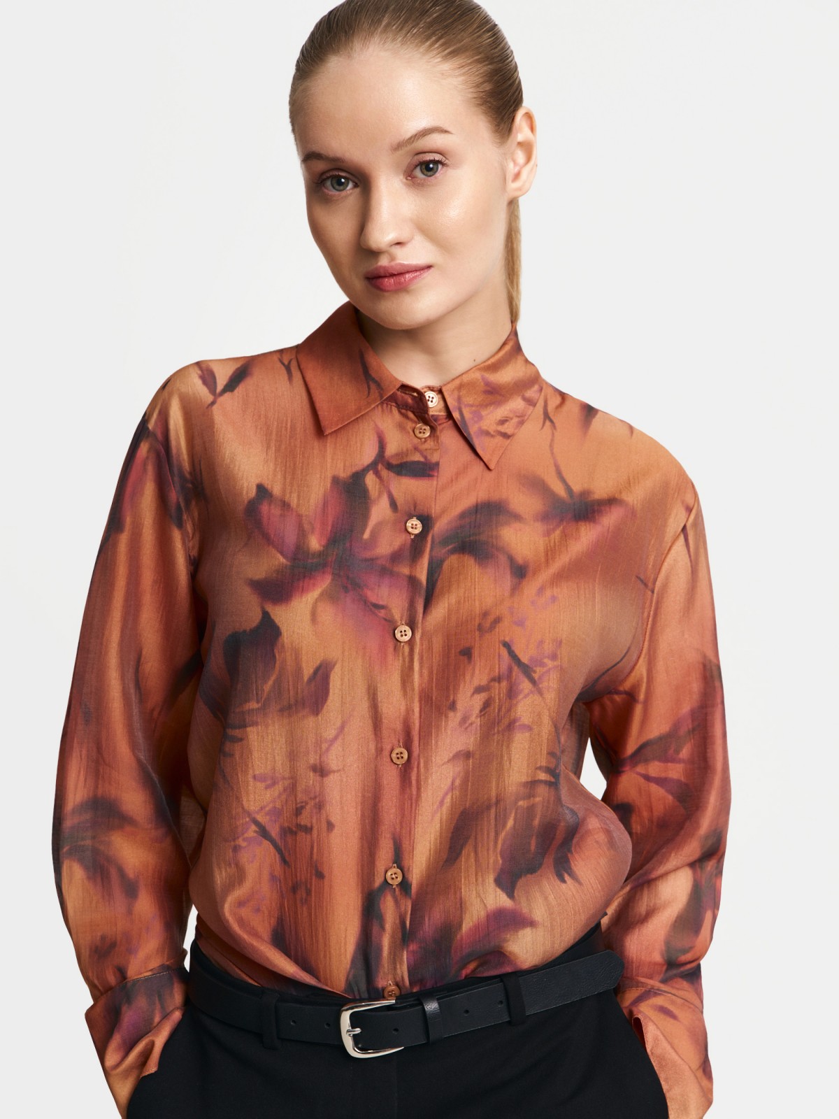 Свободная рубашка из органзы с принтом