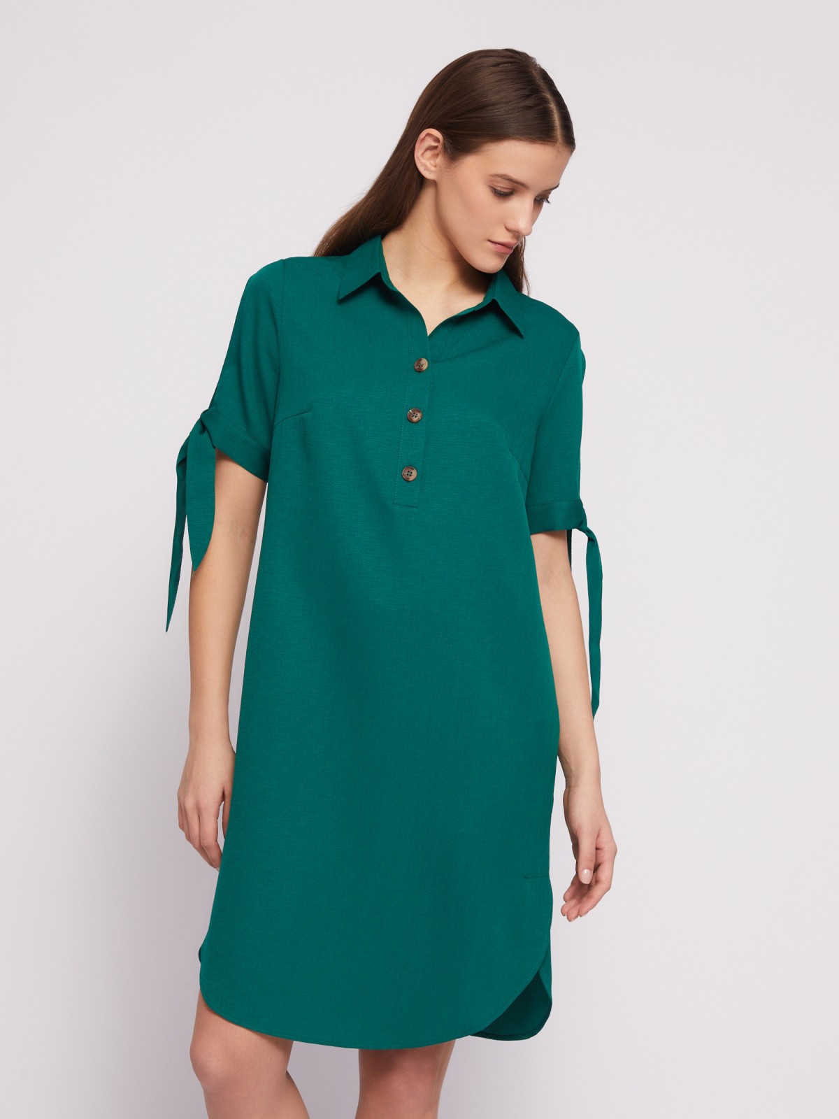 Платье-рубашка мини с акцентом на рукавах zolla 024218239333, цвет темно-зеленый, размер XXXL - фото 3