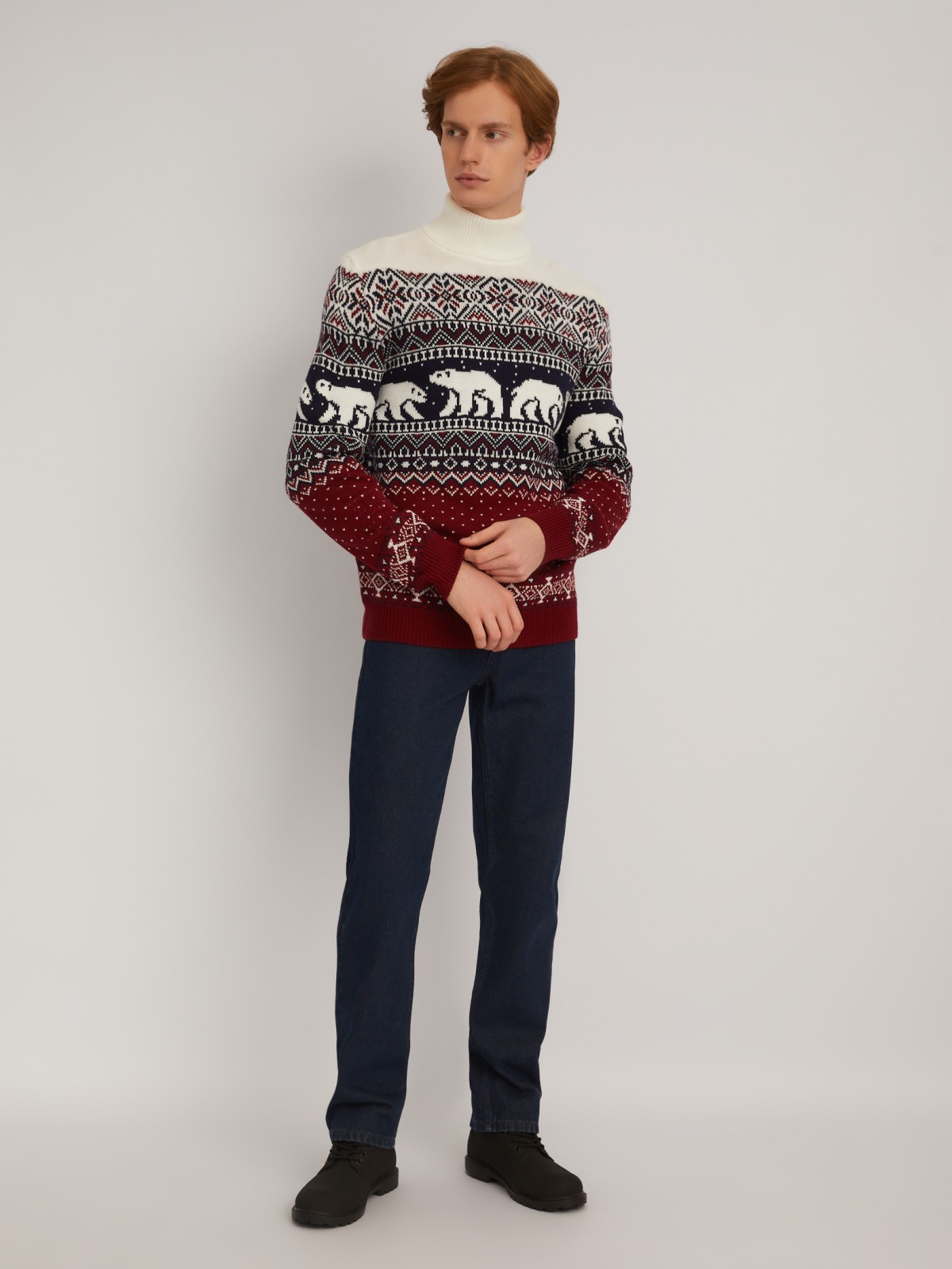 Вязаный свитер из акрила со скандинавским узором zolla 013446101013, цвет бордо, размер M - фото 2