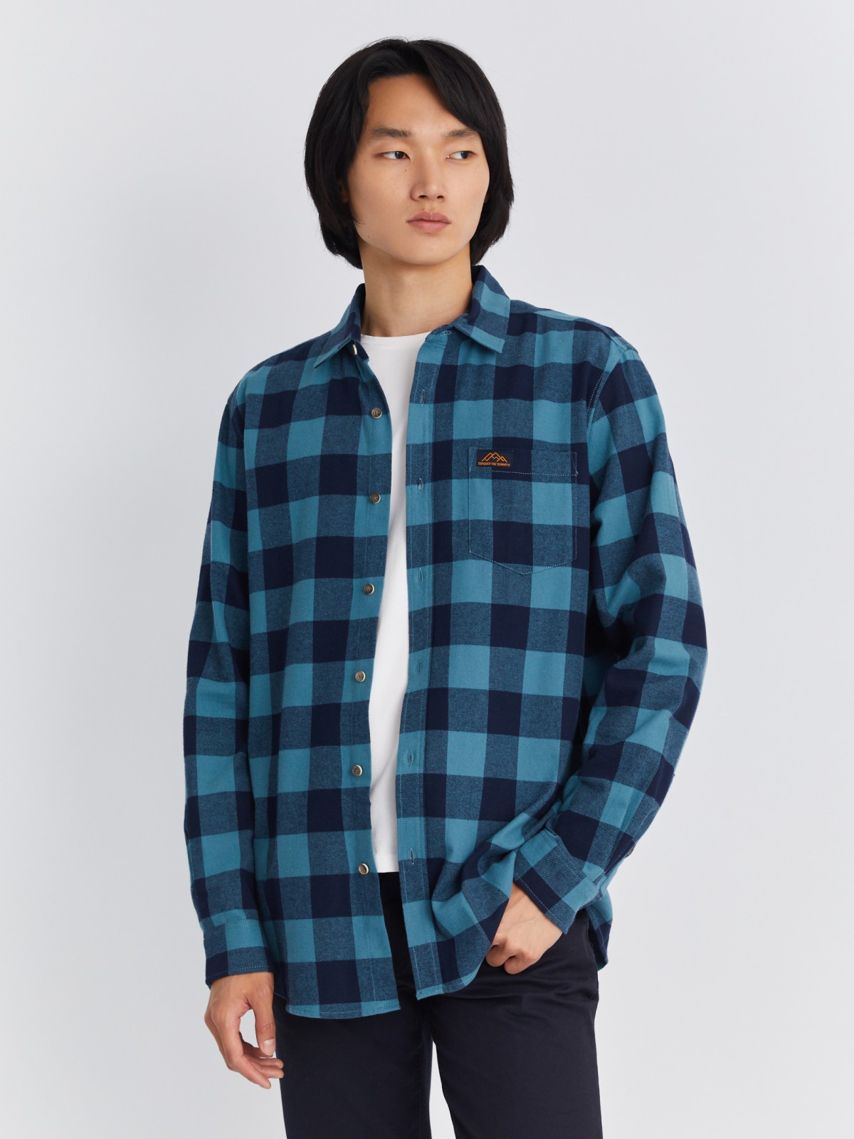 Рубашка из хлопка с длинным рукавом и узором в клетку