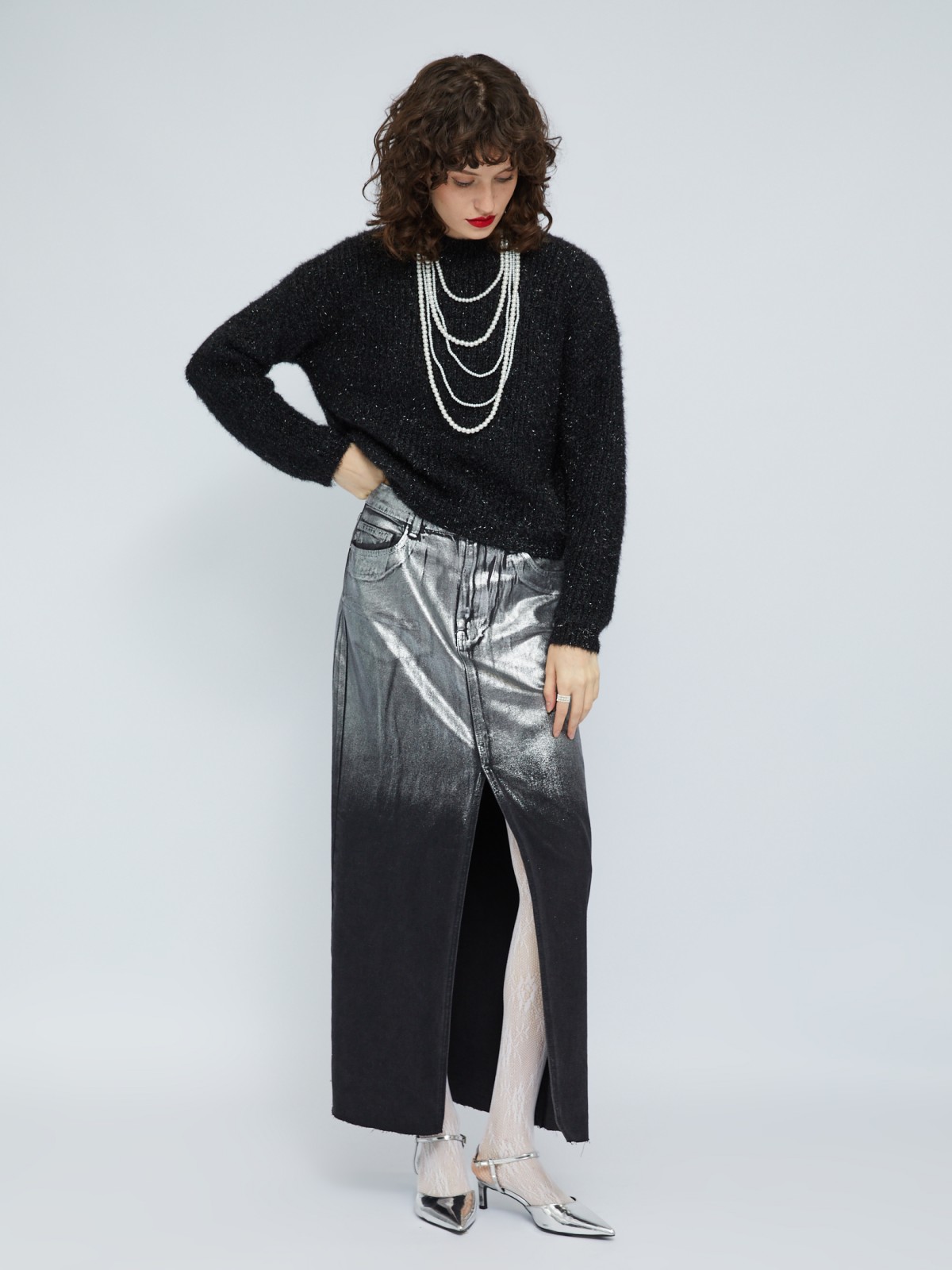 Вязаный пушистый джемпер с люрексом