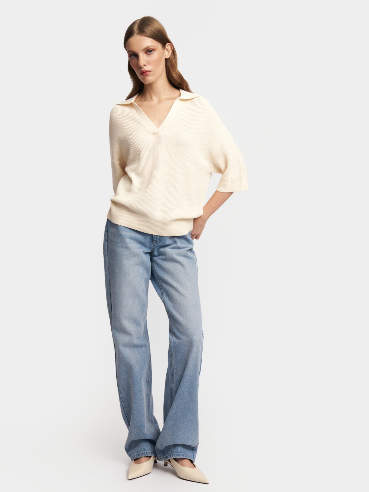 Трикотажный джемпер поло с коротким рукавом