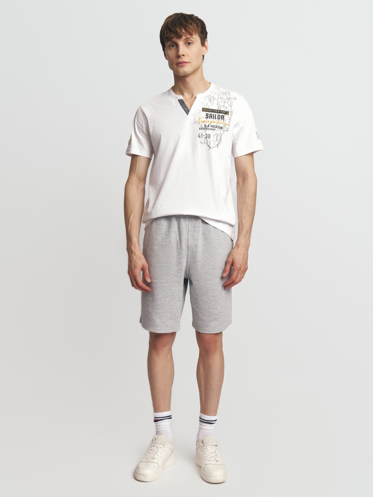 Футболка хенли из хлопка с принтом