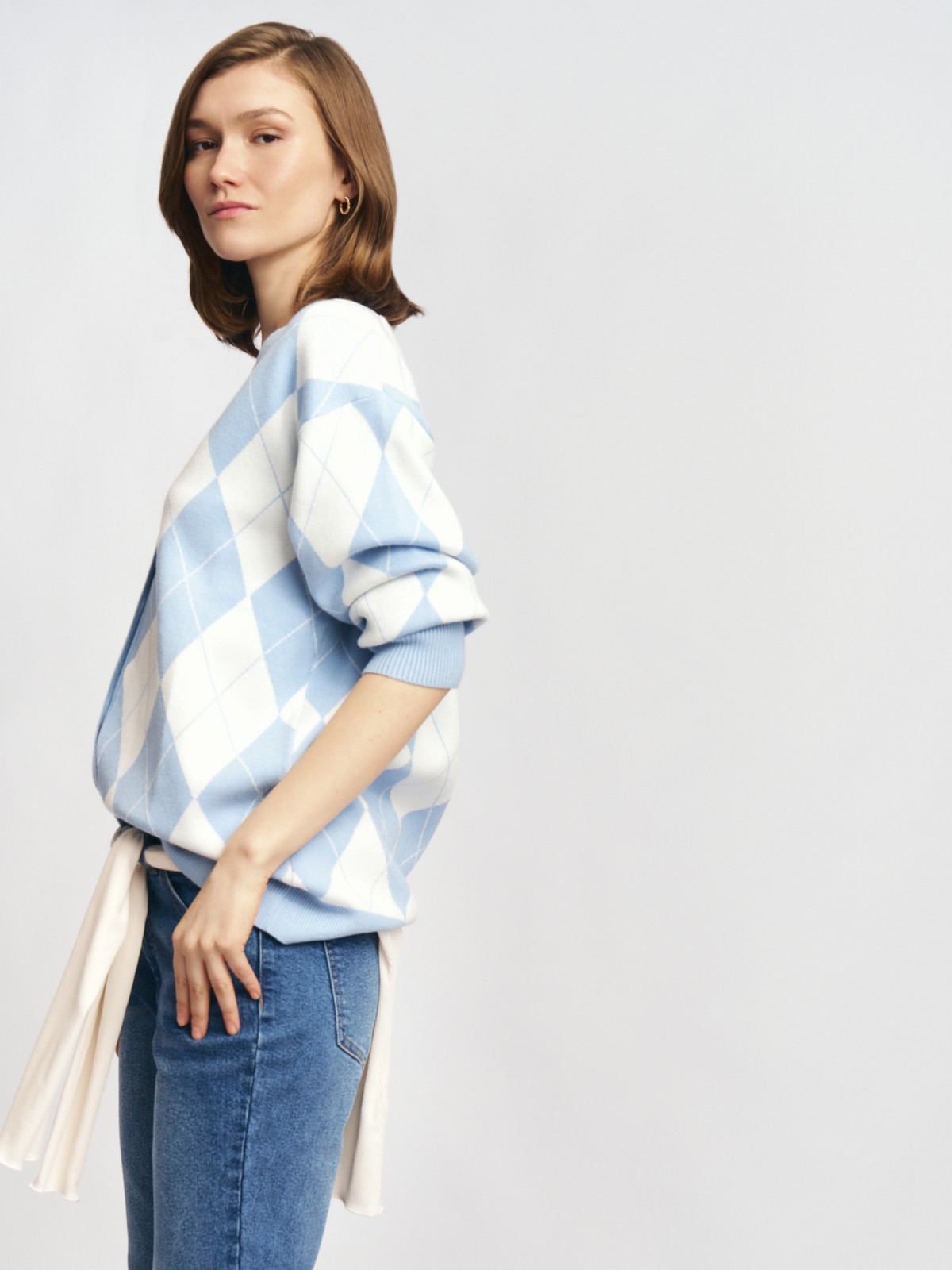 Трикотажный кардиган в ромб на пуговицах