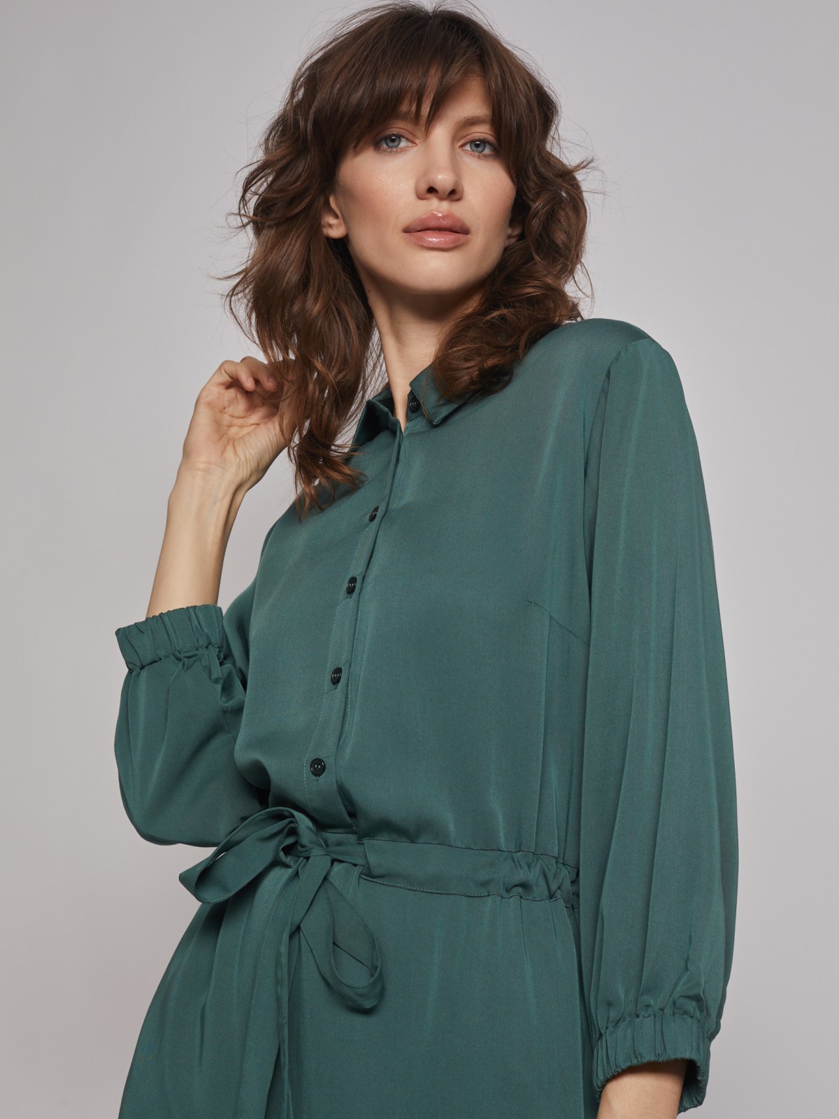 Платье-рубашка на кулиске zolla 222328239031, цвет темно-зеленый, размер S - фото 3