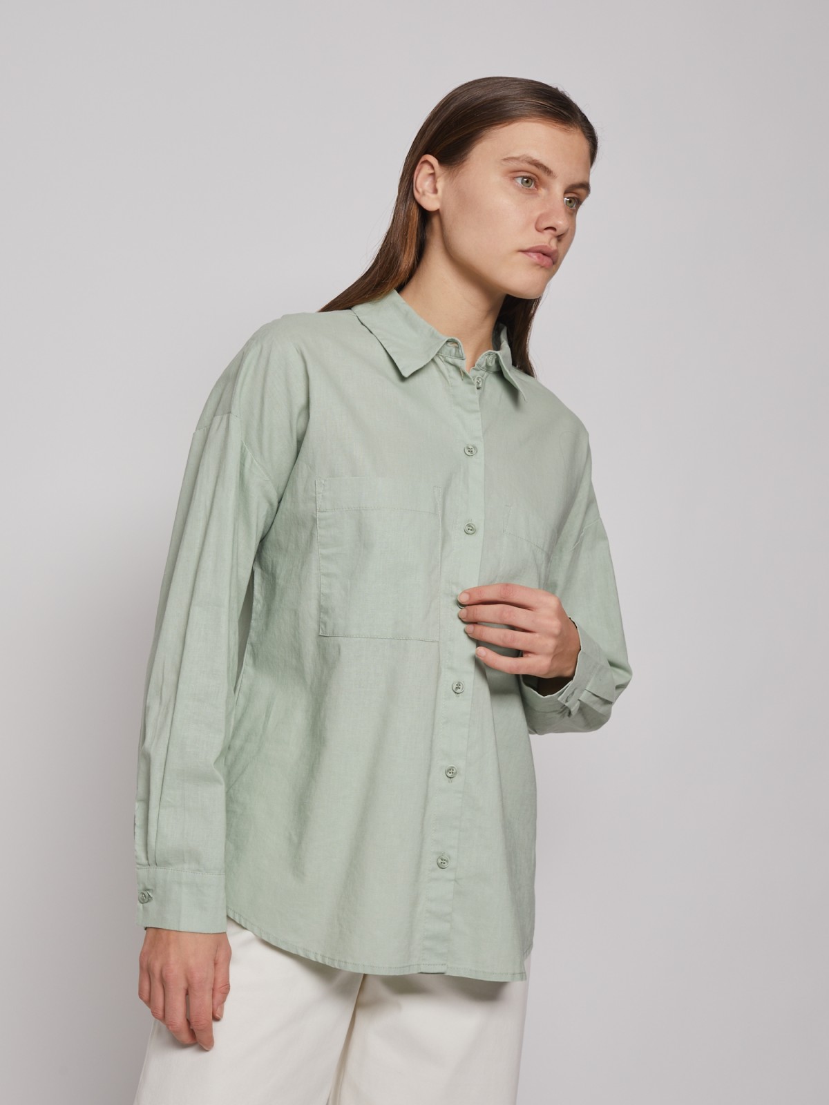Рубашка с длинным рукавом zolla 022221191033, цвет светло-зеленый, размер XS - фото 4