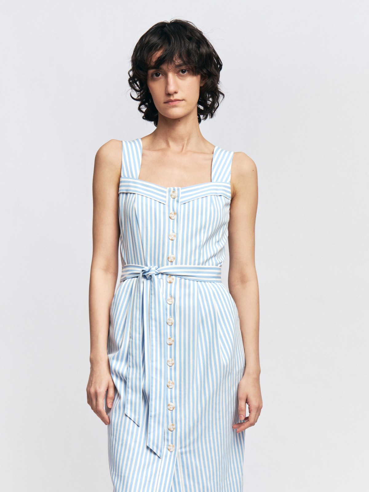 Сарафан в полоску с поясом