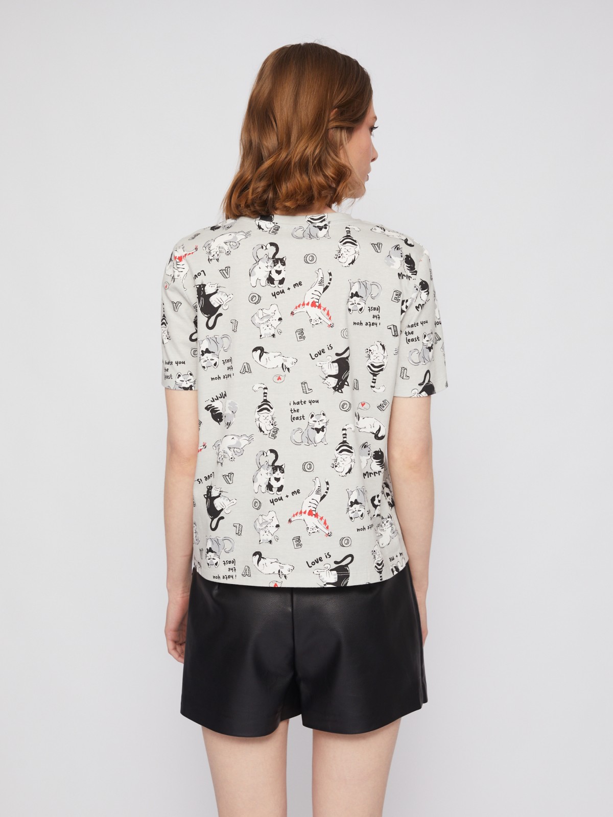 Футболка из хлопка с коротким рукавом и принтом