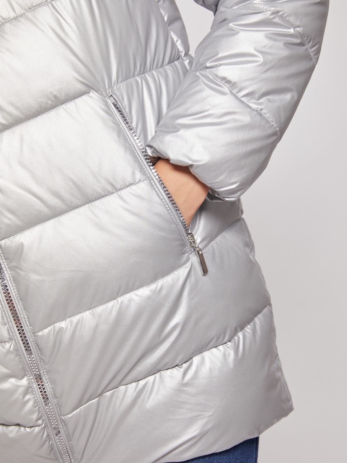 Утеплённая куртка с меховой опушкой zolla 020345112704, цвет серебряный, размер XS - фото 4