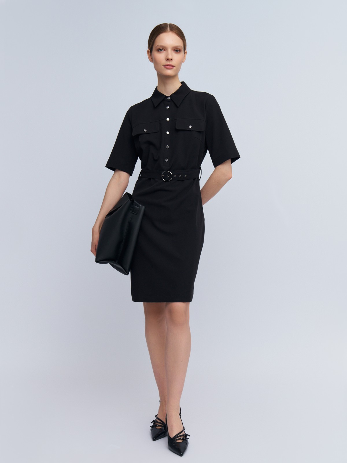 Платье-рубашка с коротким рукавом и ремнём