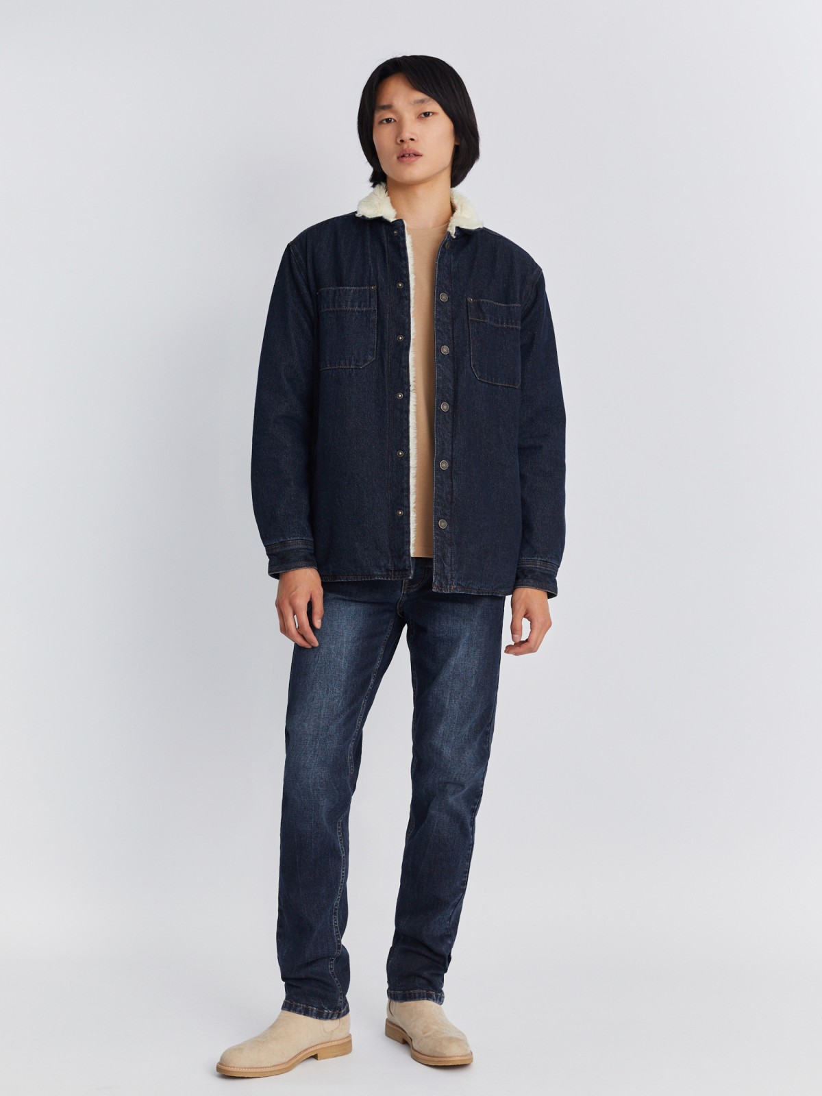 Утеплённая джинсовая куртка-рубашка с искусственным мехом zolla 212335W4S044, цвет голубой, размер S - фото 2
