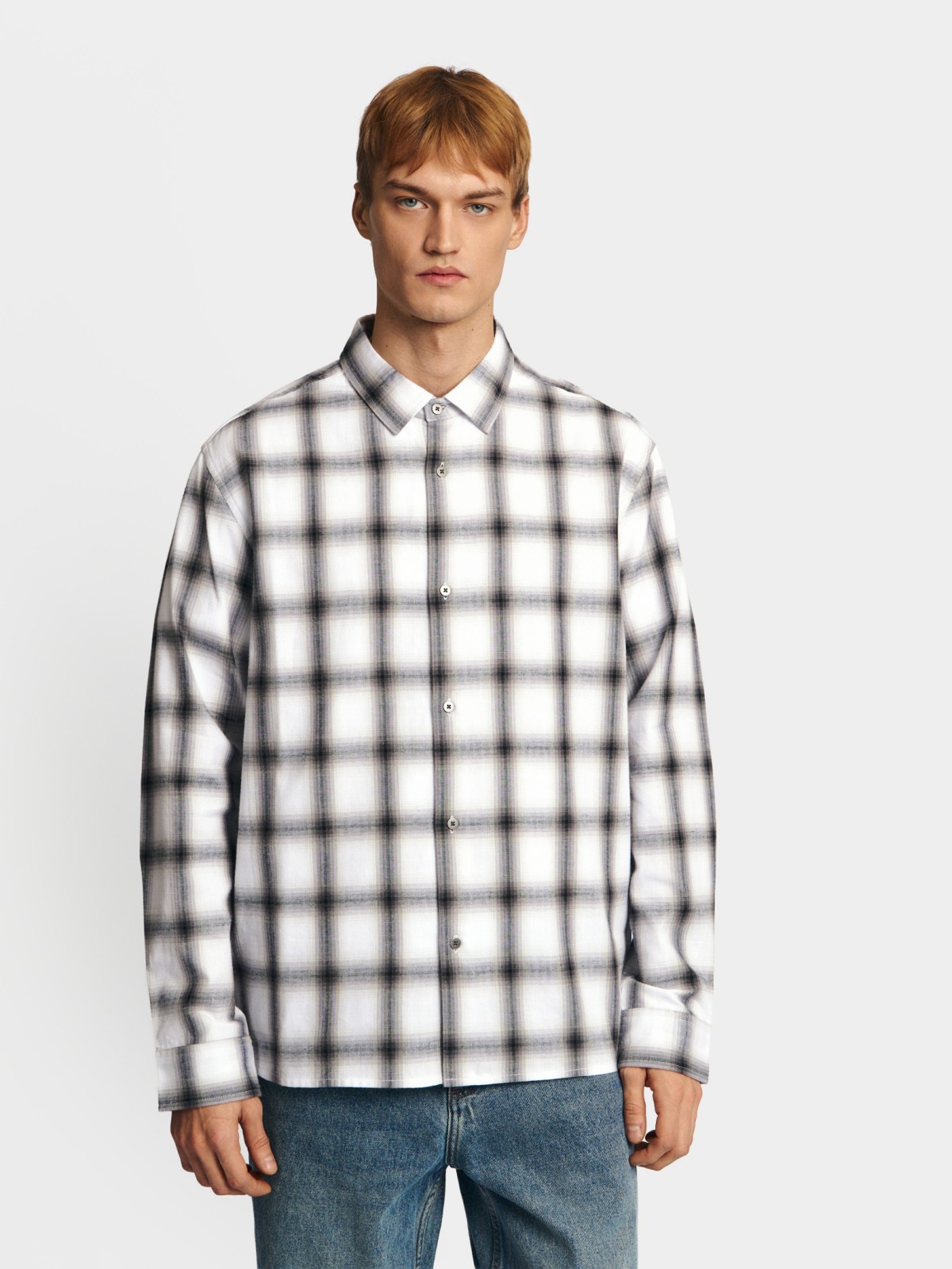 Рубашка из хлопка с длинным рукавом и узором в клетку