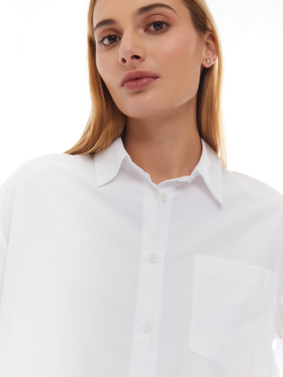 Укороченная рубашка оверсайз силуэта zolla 02412118Y043, цвет белый, размер XXS - фото 4