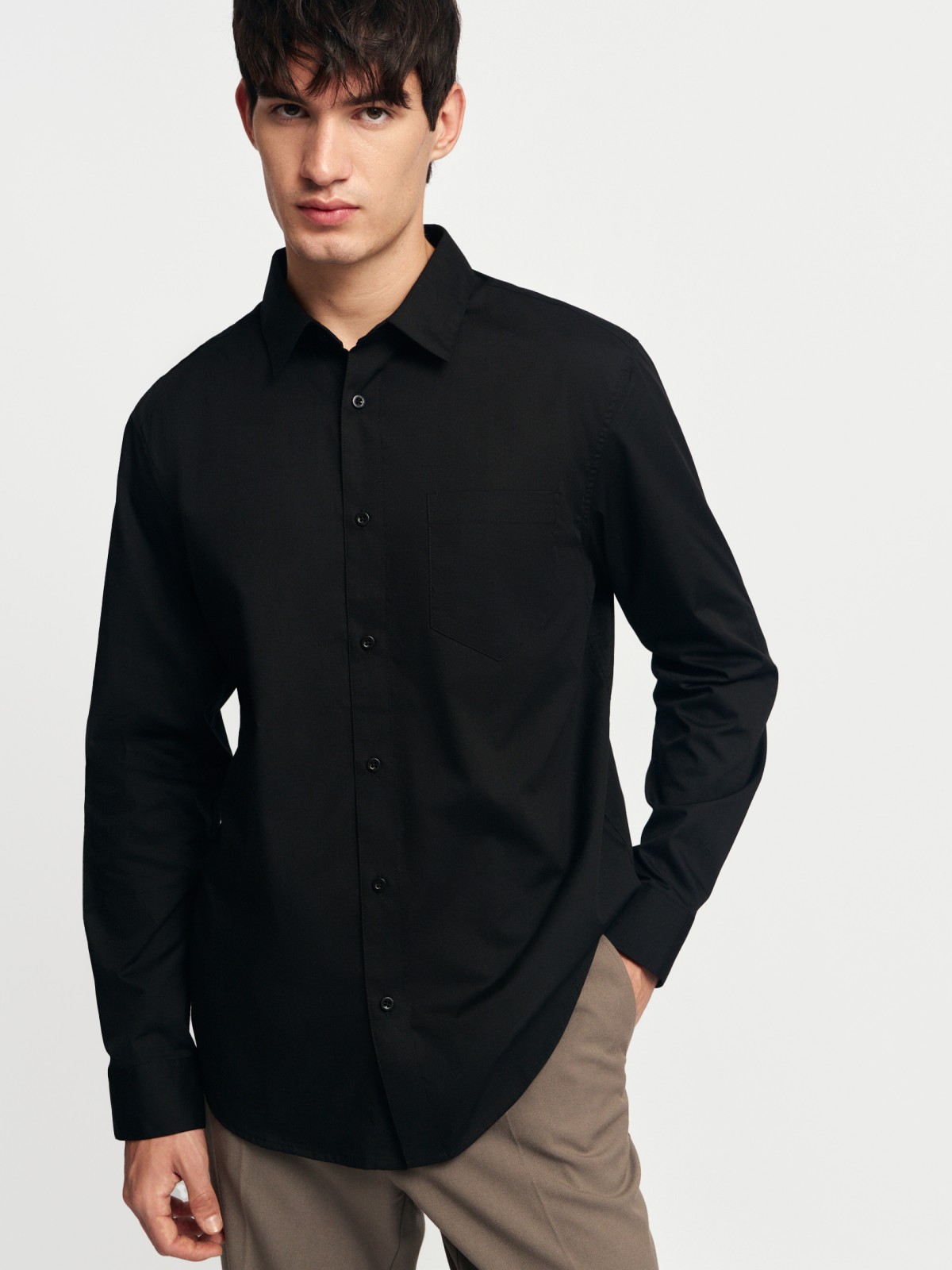 Однотонная рубашка с длинным рукавом