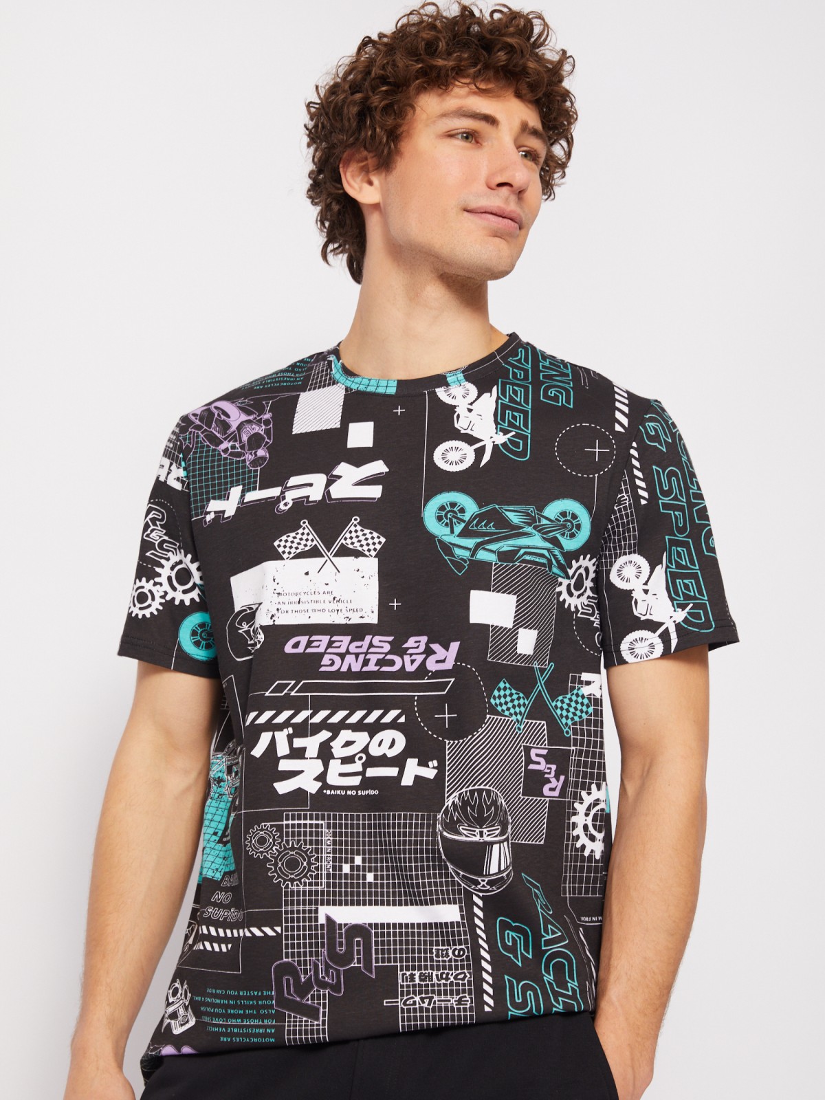 Футболка из хлопка с коротким рукавом и принтом