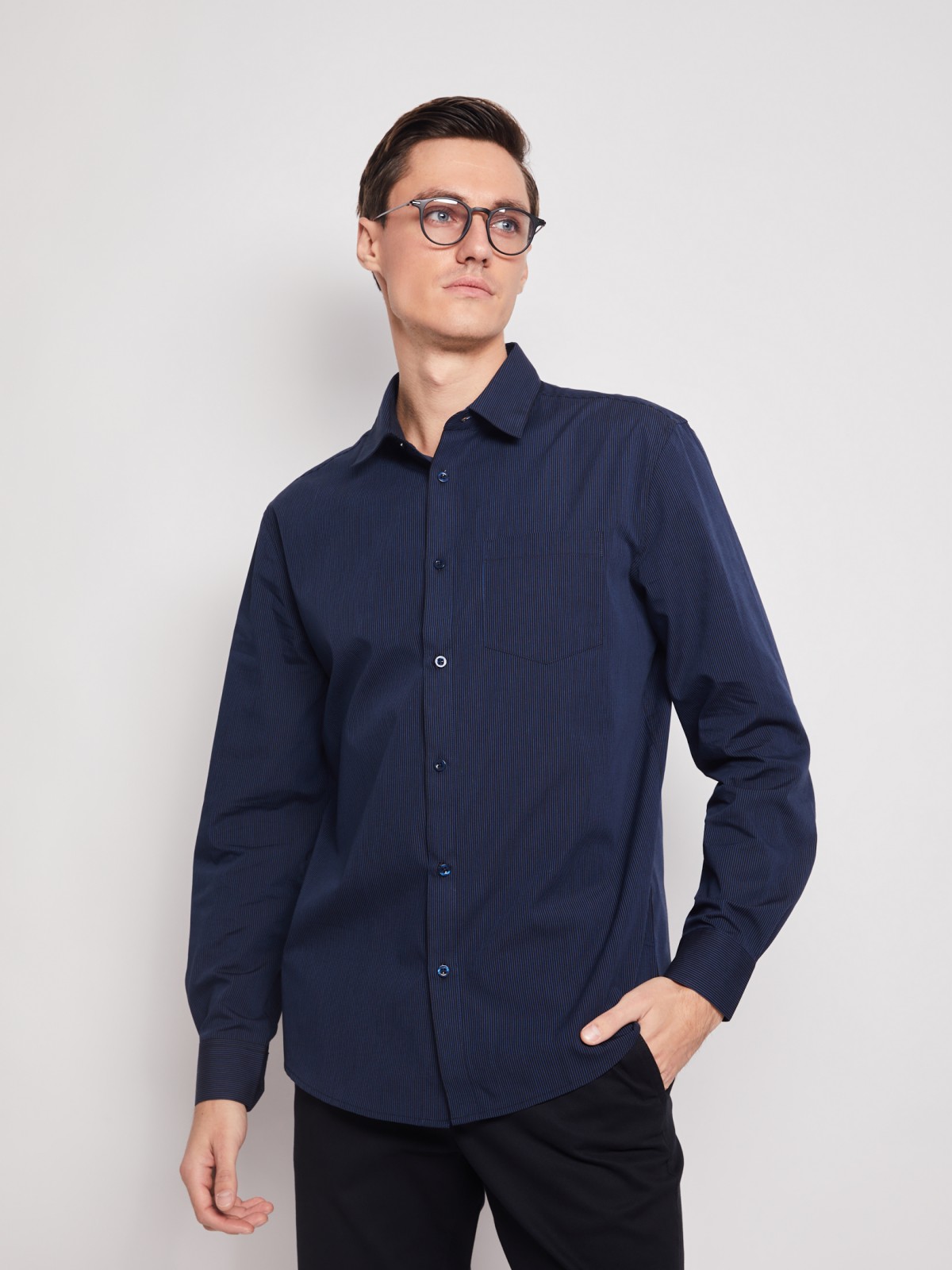 Рубашка в полоску с длинным рукавом zolla 012112159042, цвет темно-синий, размер M - фото 4