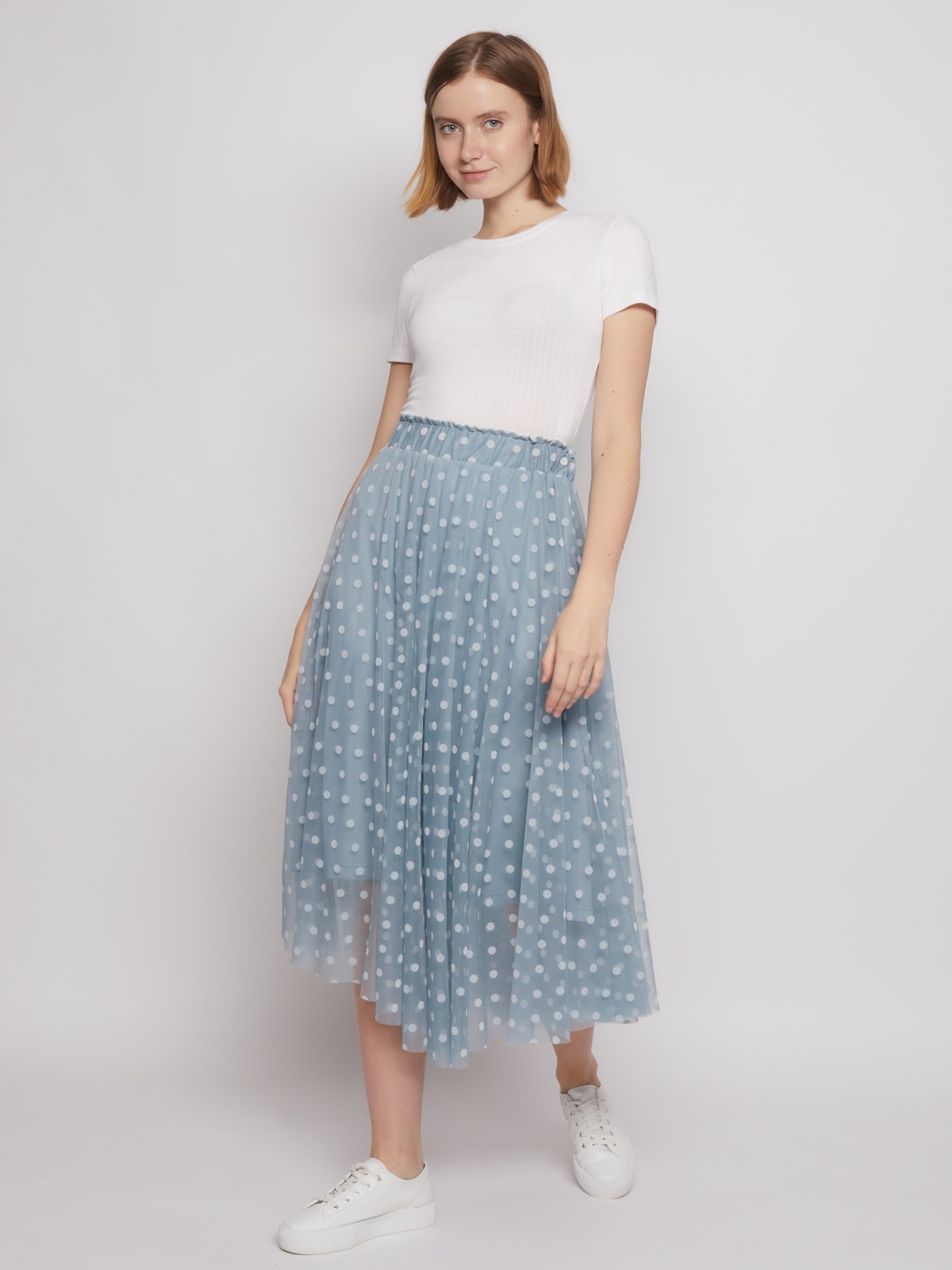  Юбка миди с принтом в горошек