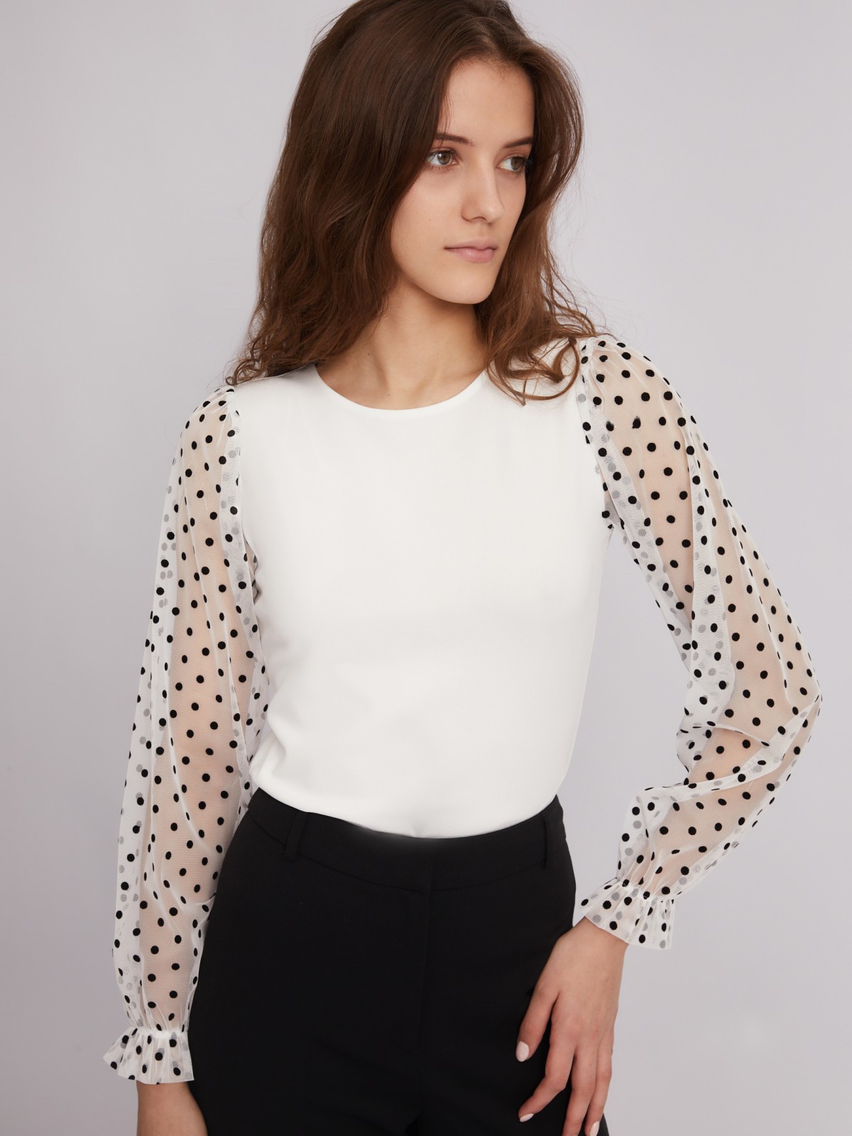 Топ-блузка с акцентными рукавами zolla 023311159203, цвет молоко, размер XS - фото 1