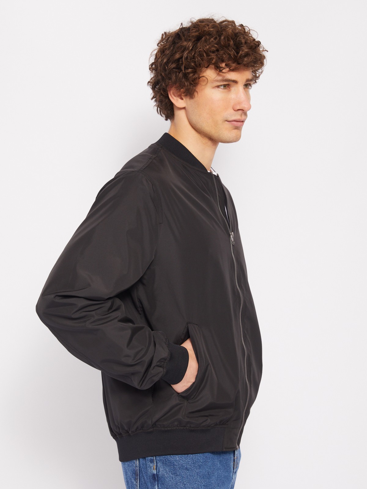 Куртка-бомбер на молнии без утеплителя zolla 01421564X034, цвет черный, размер M - фото 3