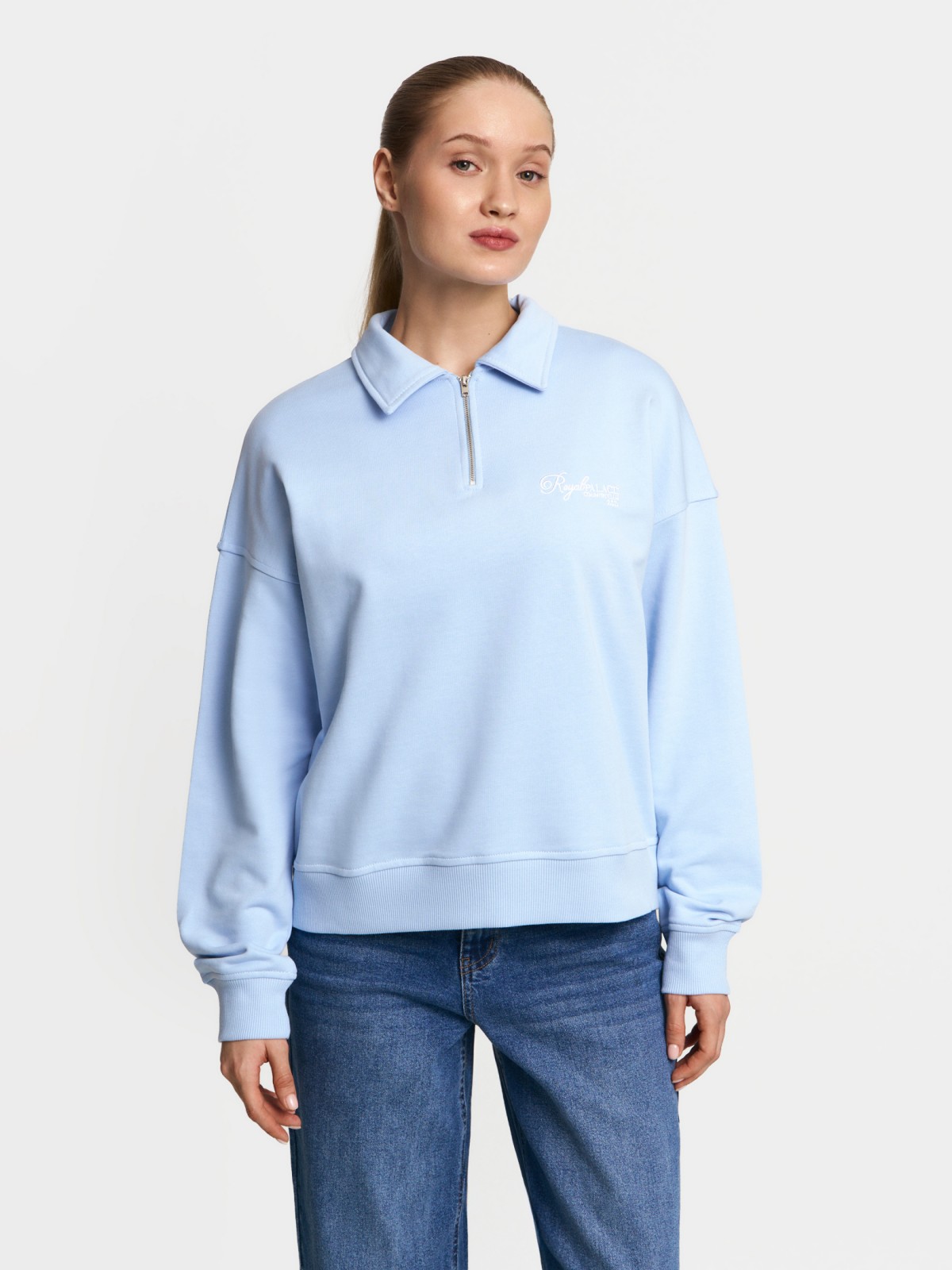 Свитшот из хлопка с воротником поло