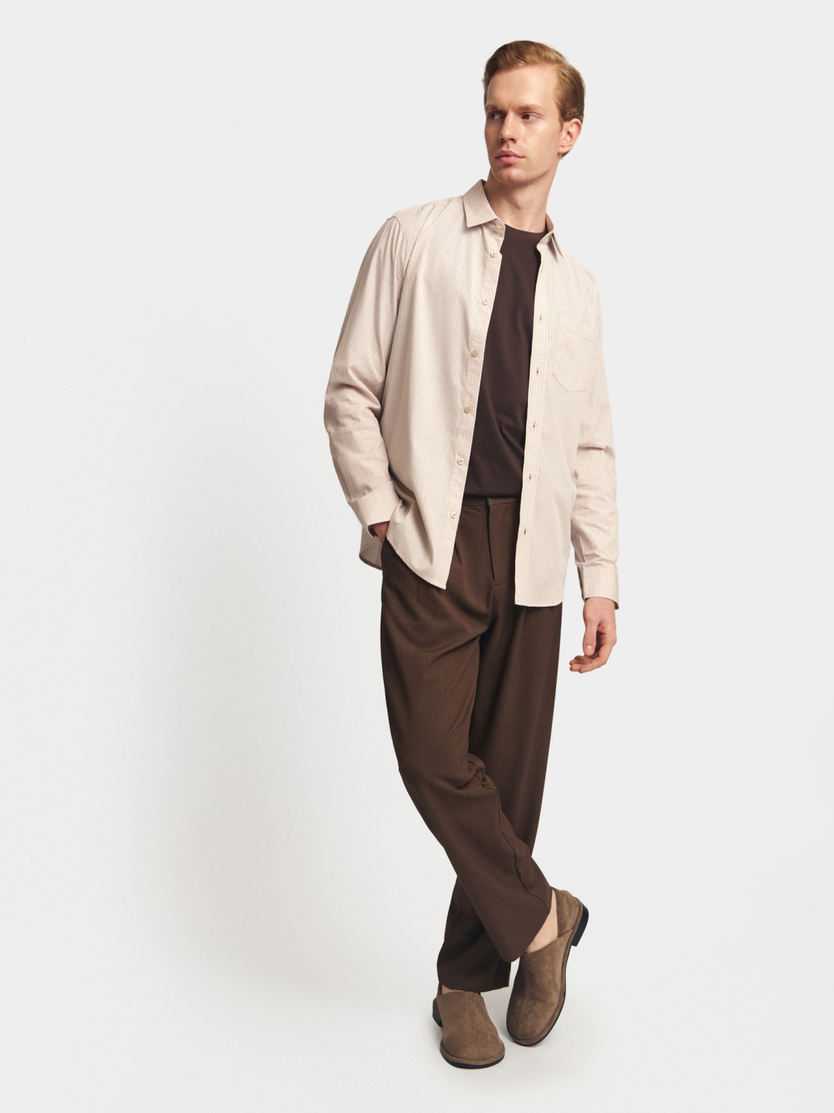 Офисная рубашка прямого силуэта с узором в клетку