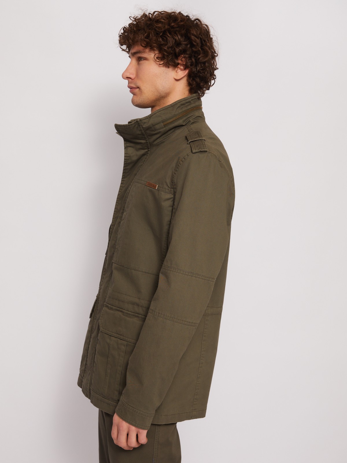 Куртка-ветровка из хлопка с воротником-стойкой zolla 014215602014, цвет хаки, размер L - фото 4