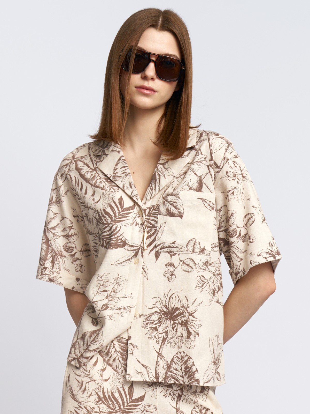 Льняная гавайская рубашка с принтом