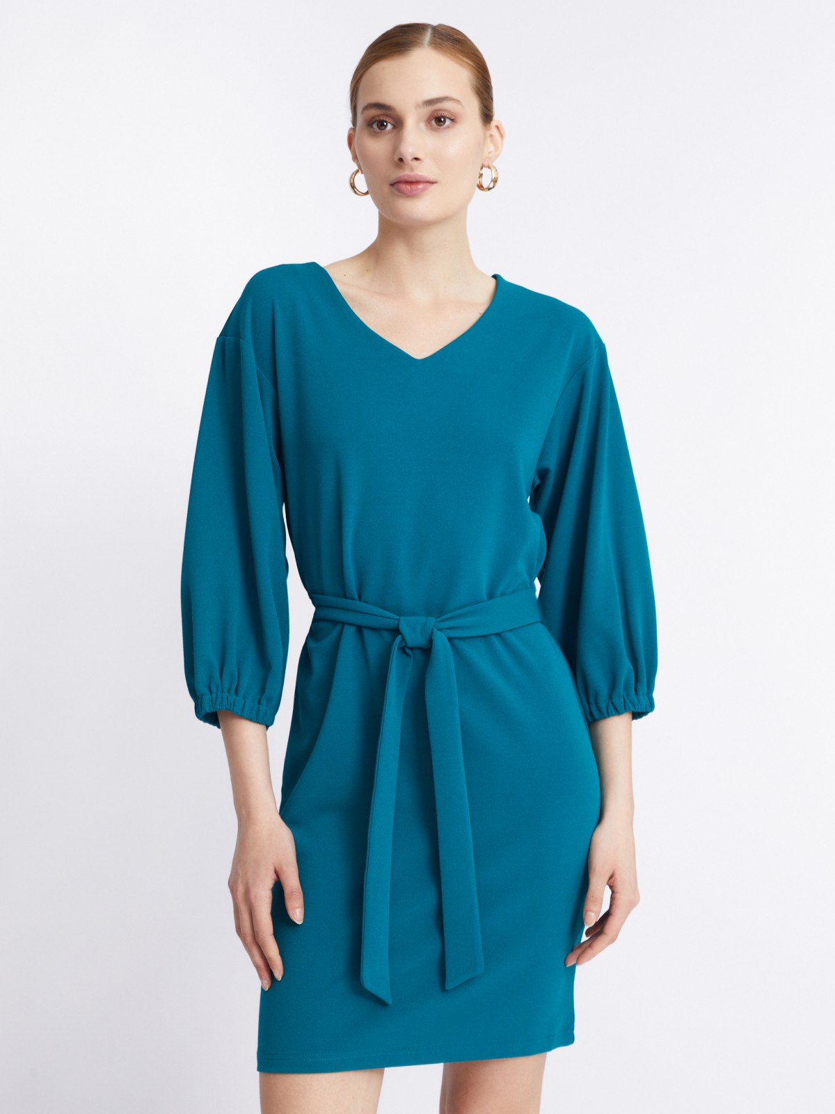 Платье с объёмными рукавами и поясом zolla 22331819F062, цвет темно-бирюзовый, размер S