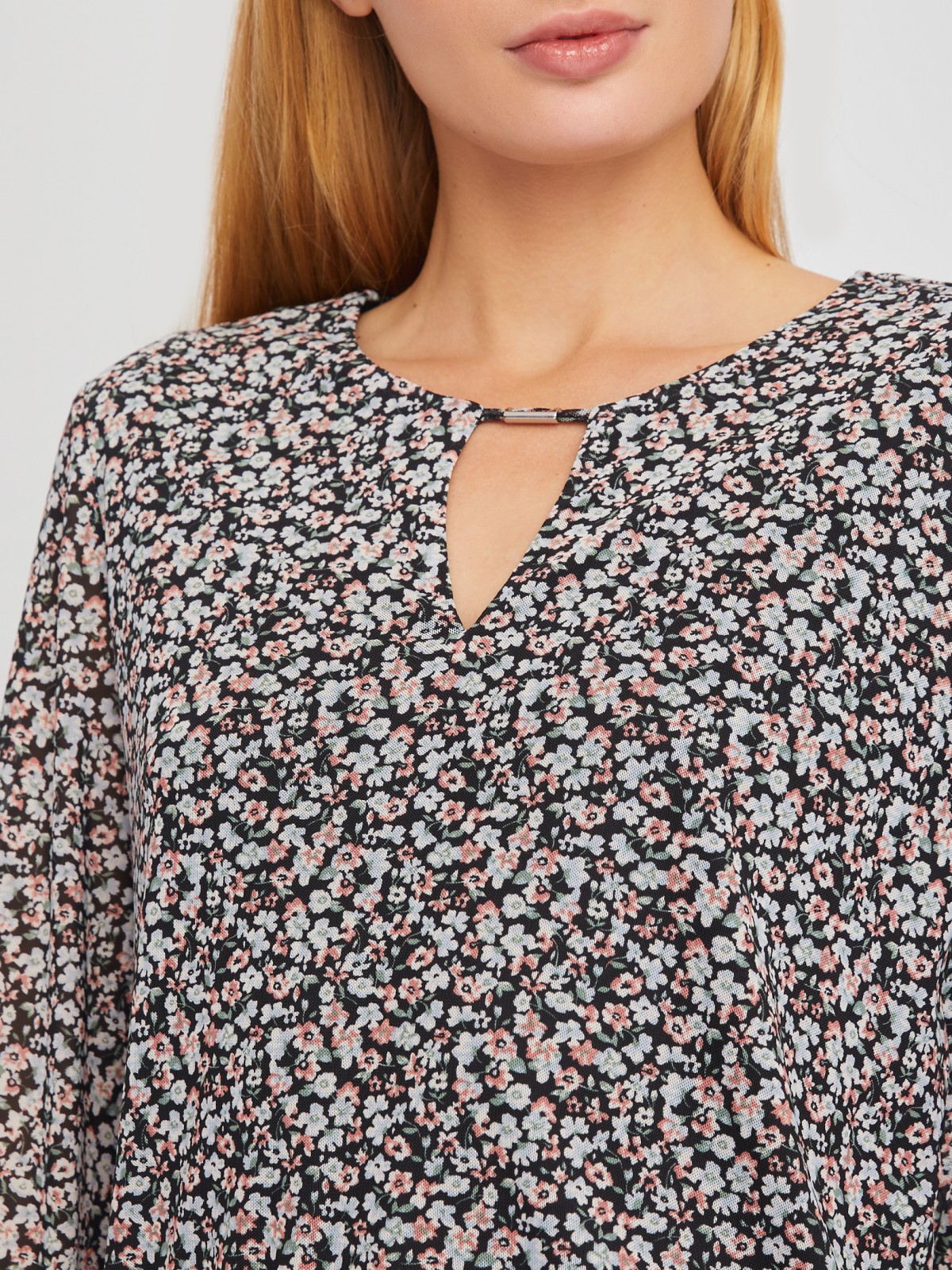 Блузка на резинке с вырезом и цветочным принтом zolla 024111159322, размер M - фото 4